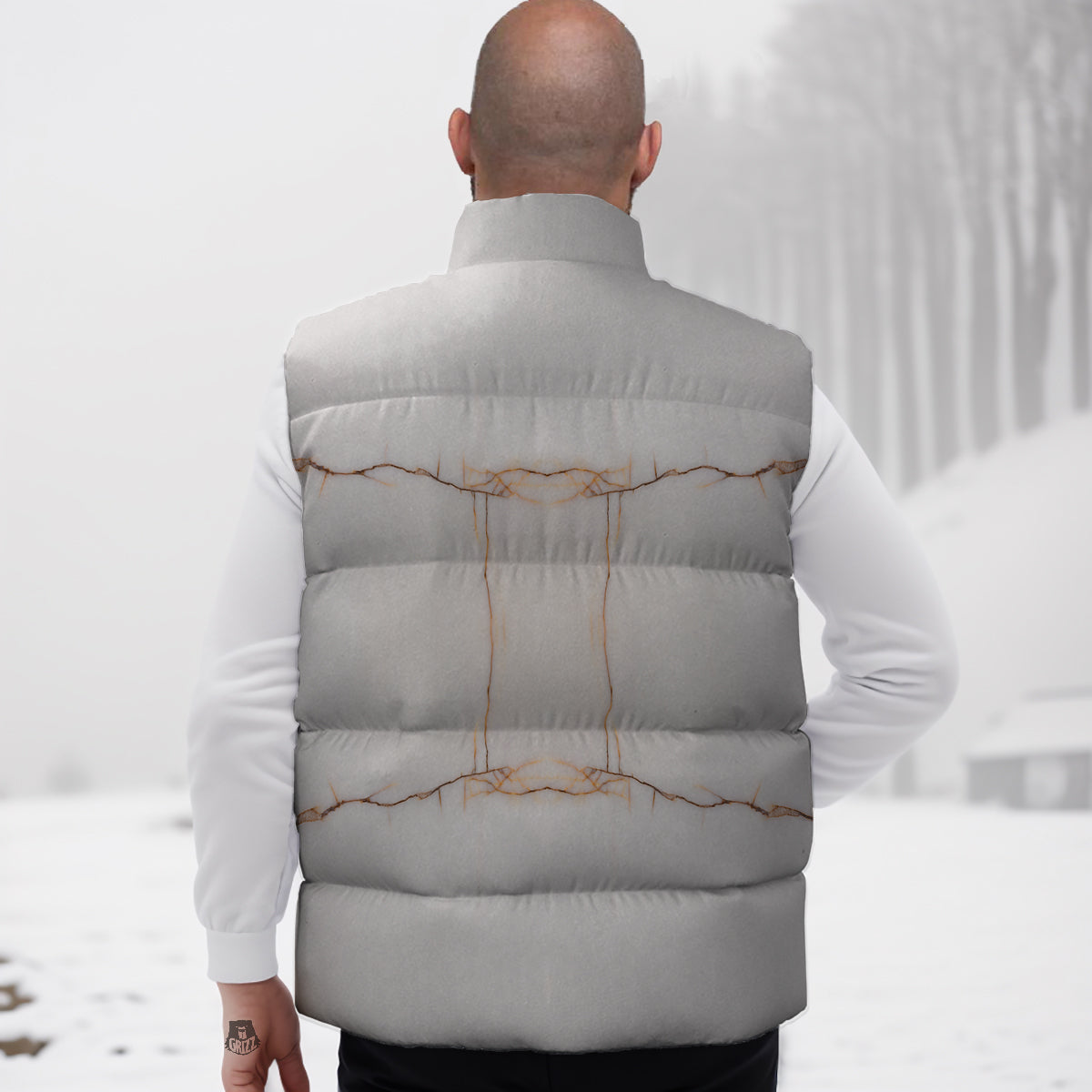 Smooth Marble White Brown Print Pattern Down Vest-grizzshop