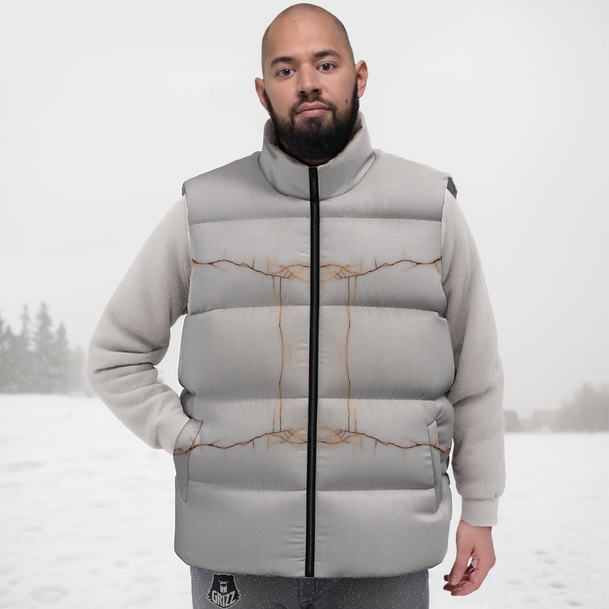 Smooth Marble White Brown Print Pattern Down Vest-grizzshop