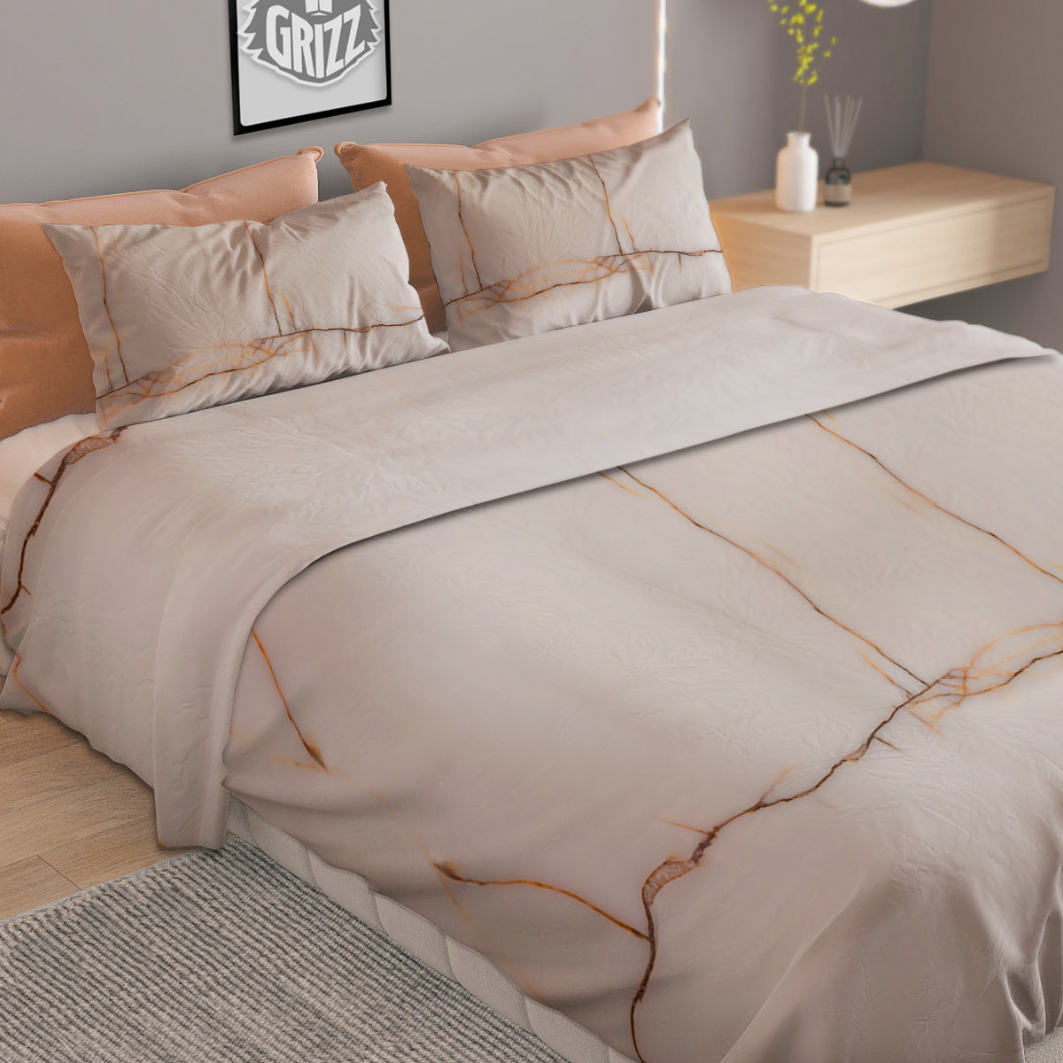 Smooth Marble White Brown Print Pattern Duvet Cover Bedding Set
