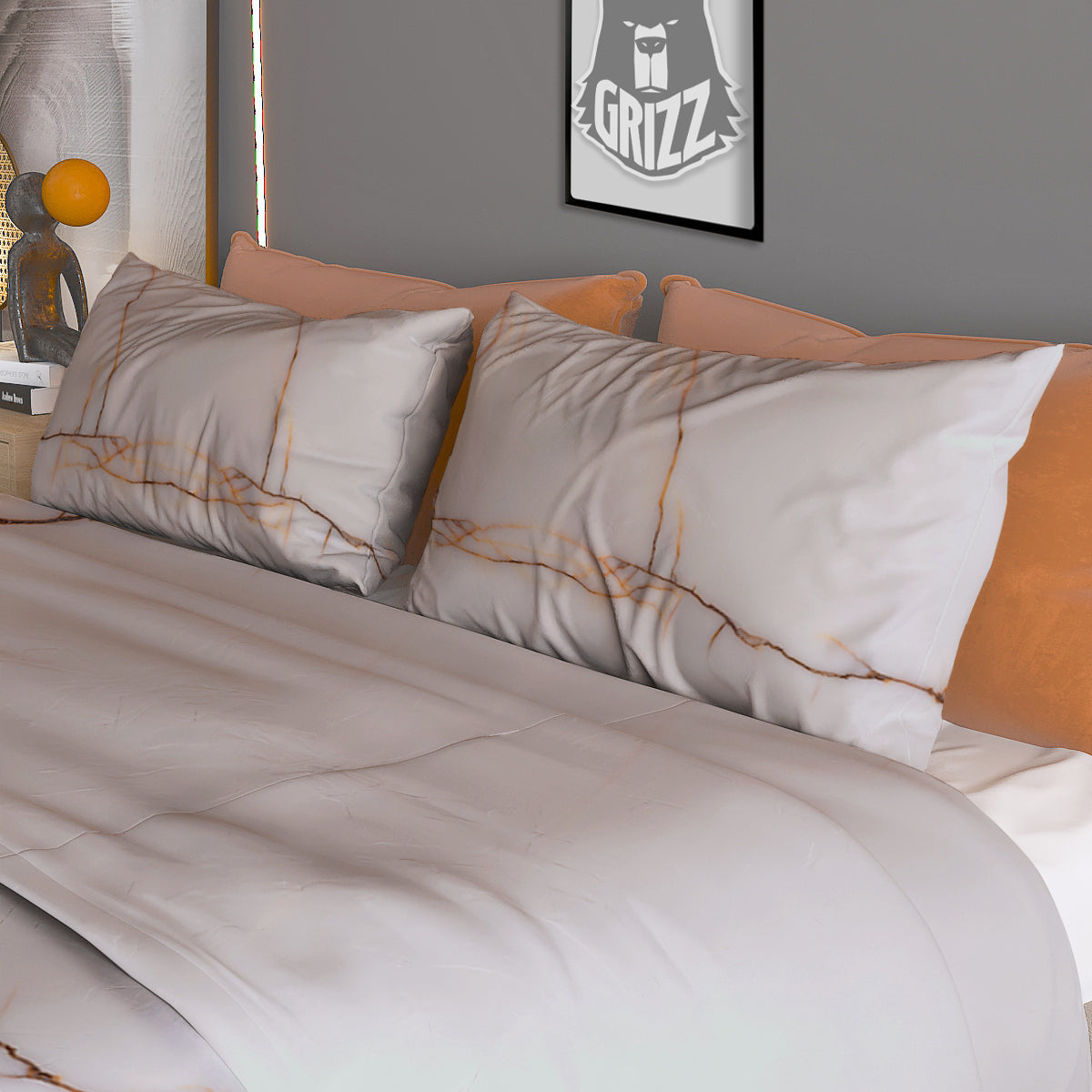 Smooth Marble White Brown Print Pattern Duvet Cover Bedding Set