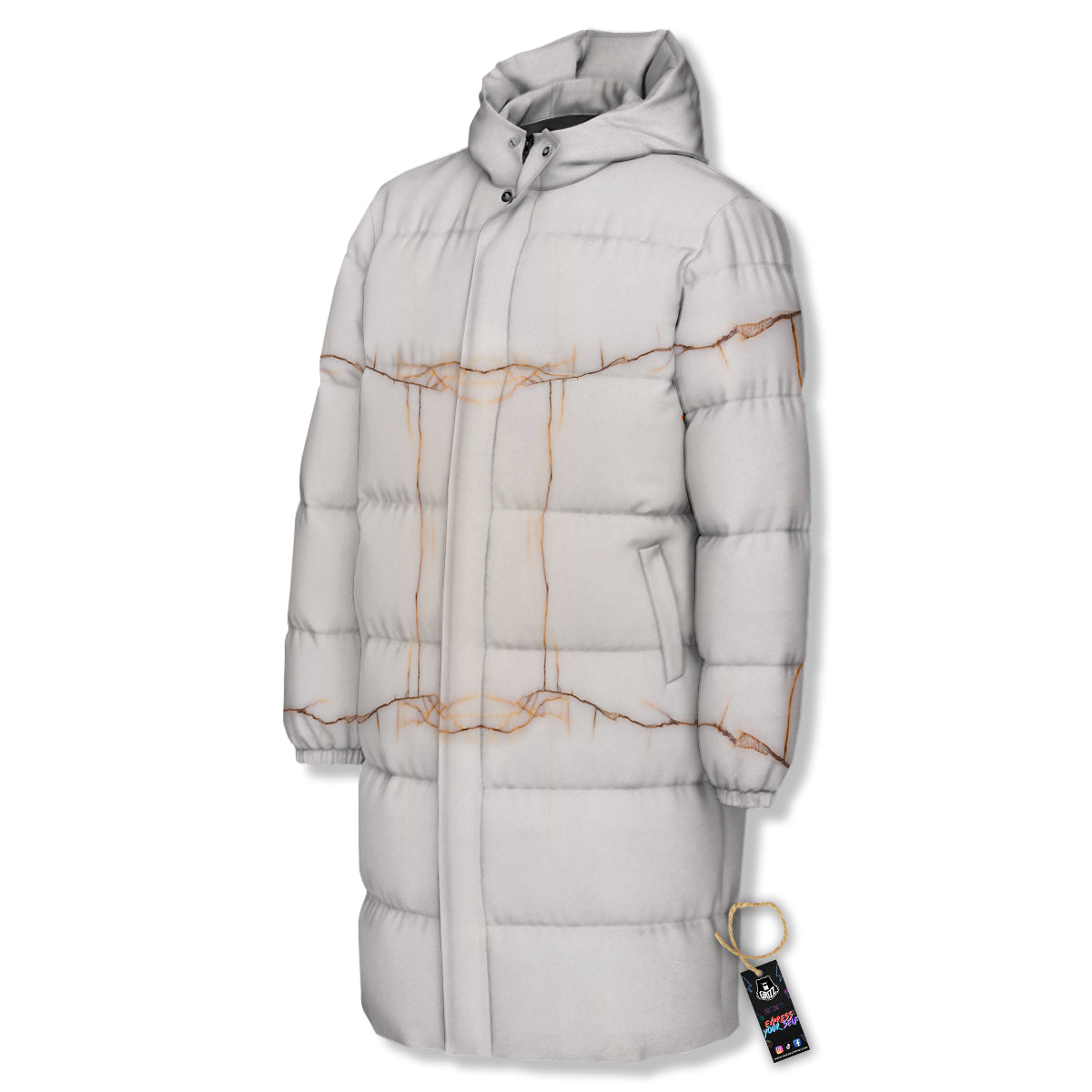 Smooth Marble White Brown Print Pattern Long Down Jacket-grizzshop