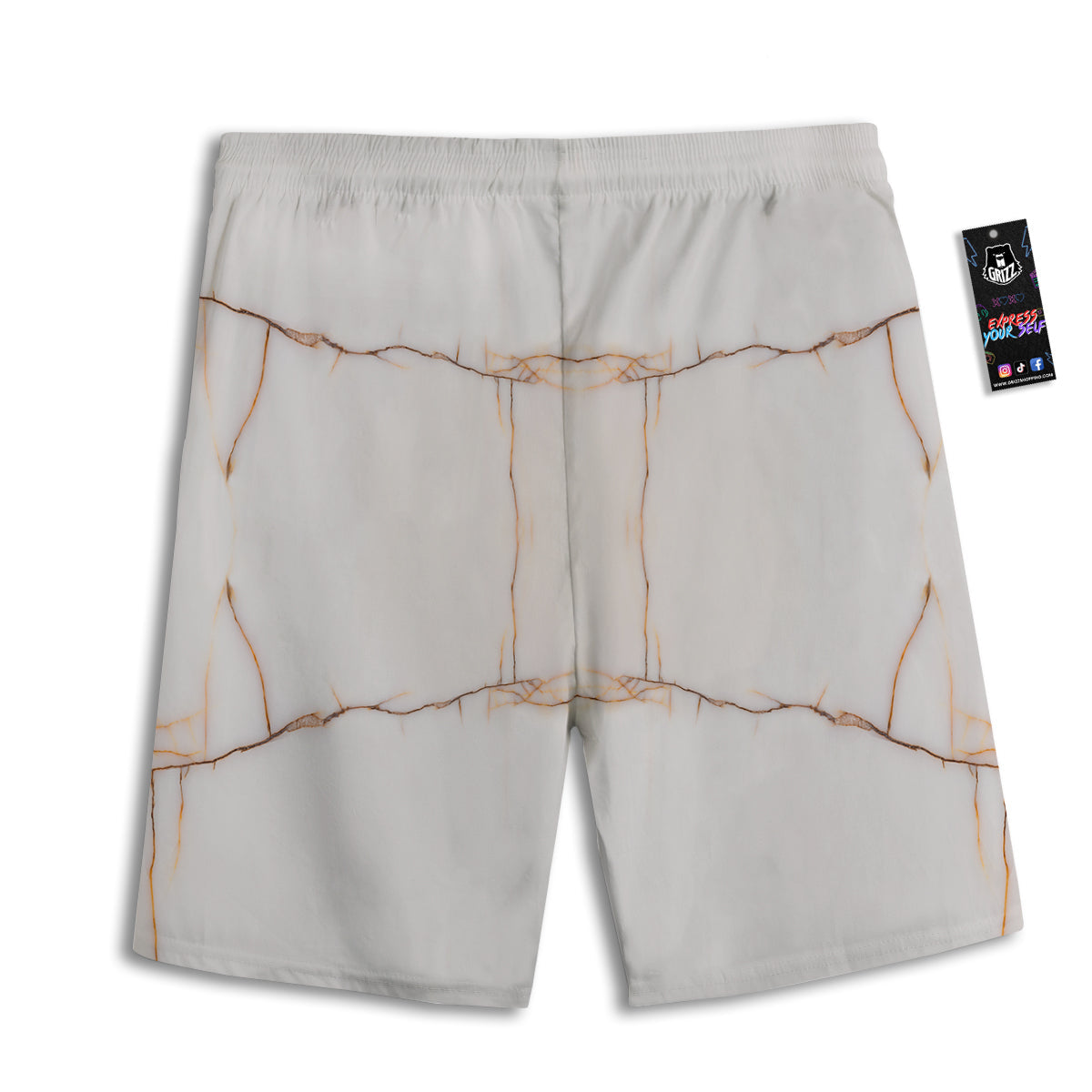 Smooth Marble White Brown Print Pattern Men's Athletic Shorts