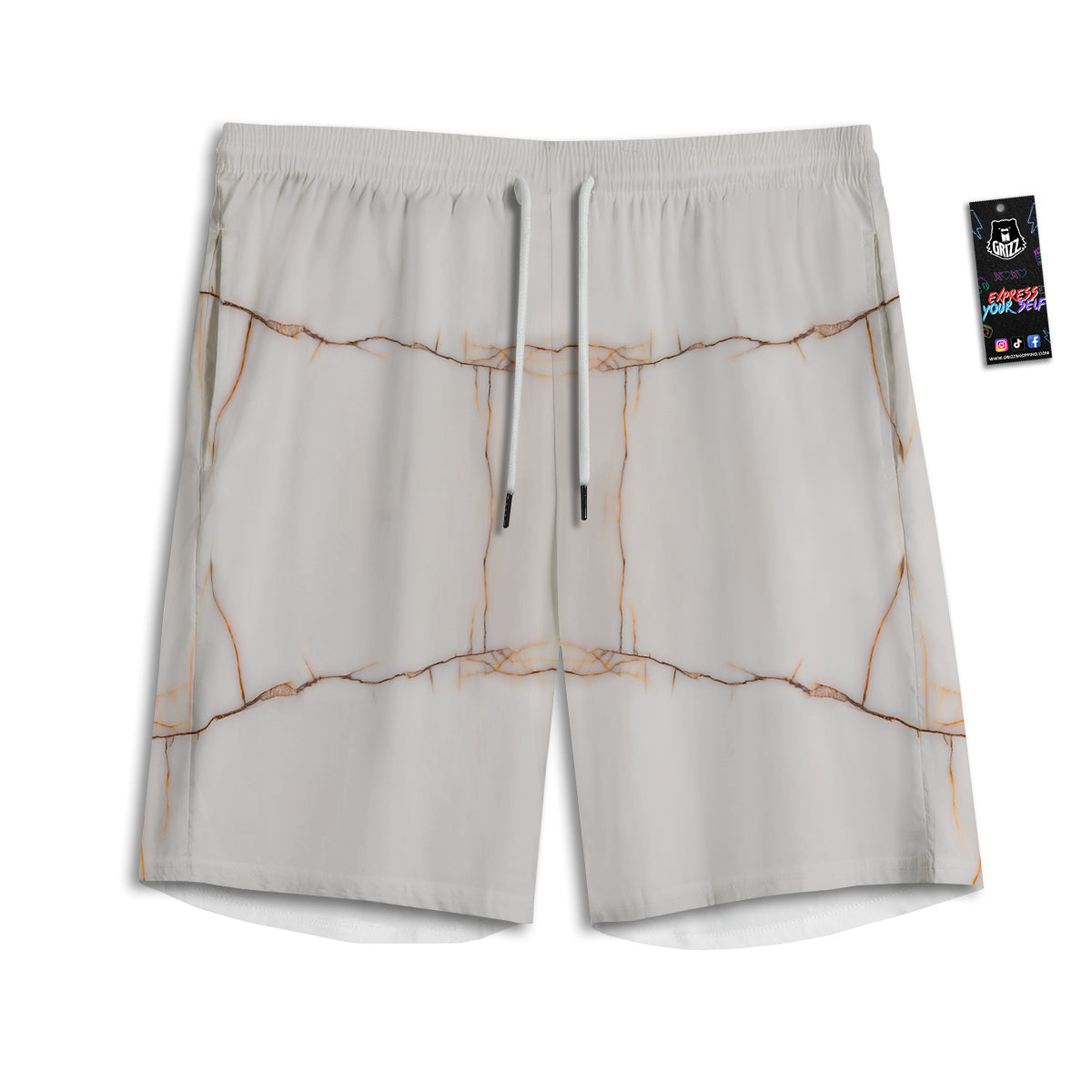 Smooth Marble White Brown Print Pattern Men's Athletic Shorts
