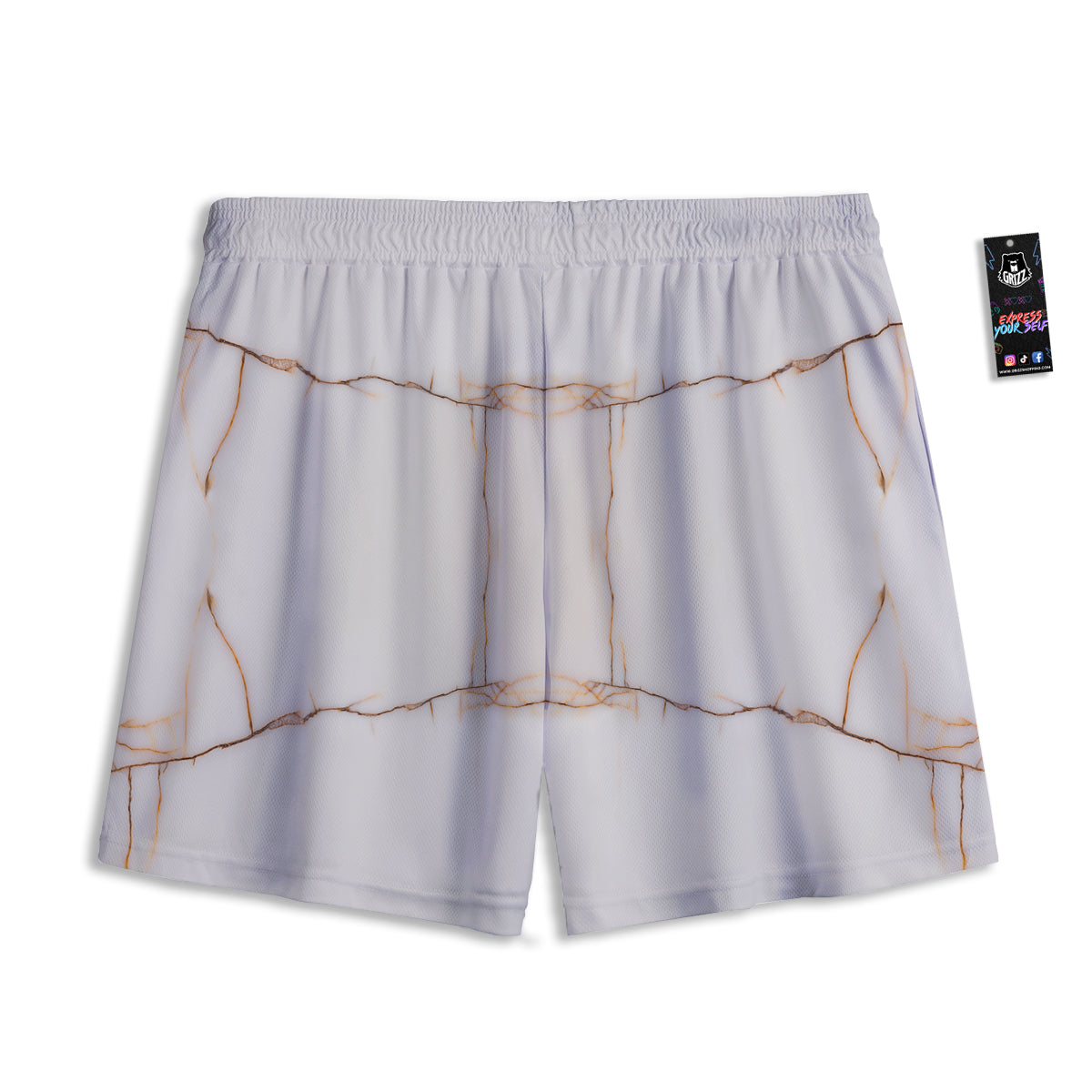 Smooth Marble White Brown Print Pattern Mesh Shorts