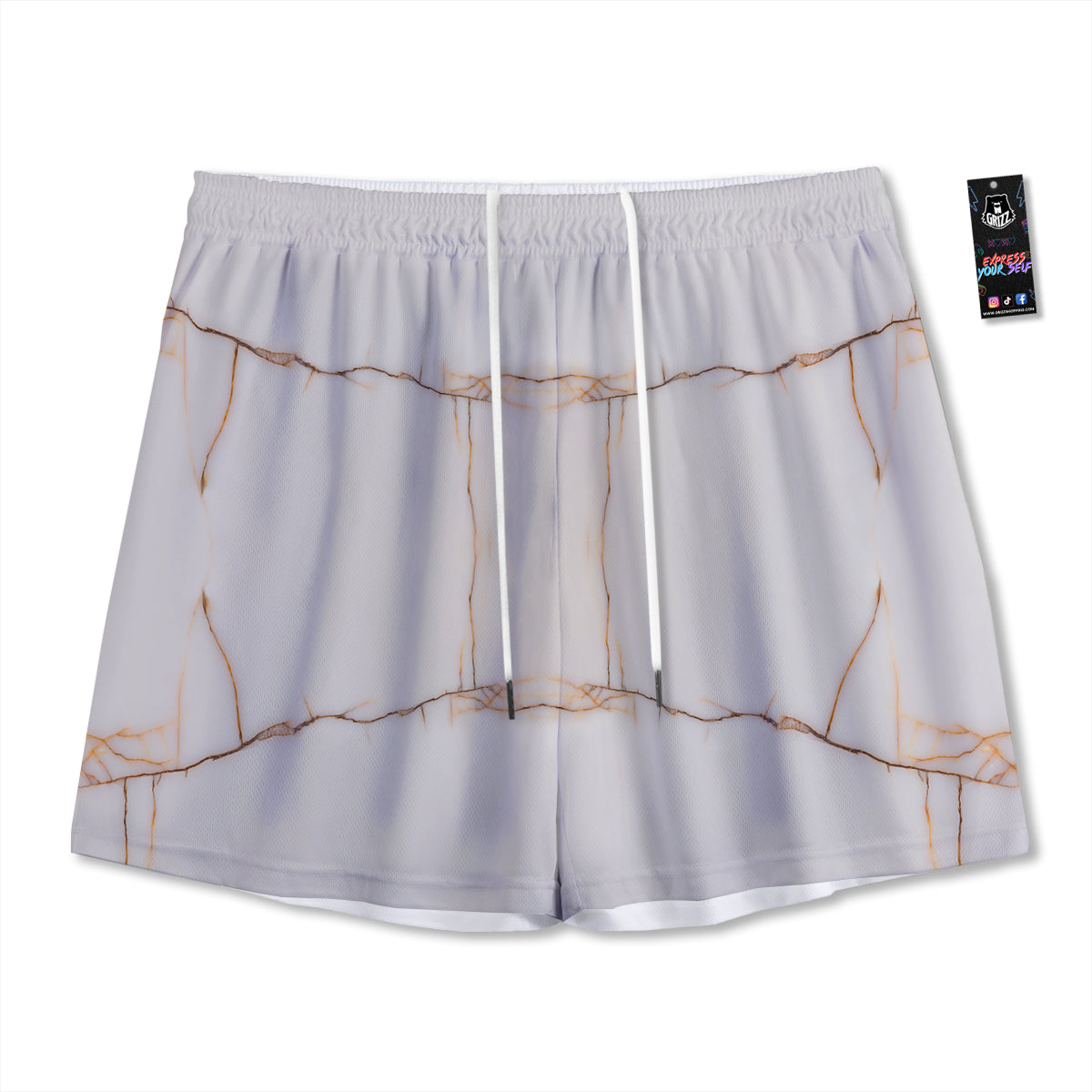 Smooth Marble White Brown Print Pattern Mesh Shorts