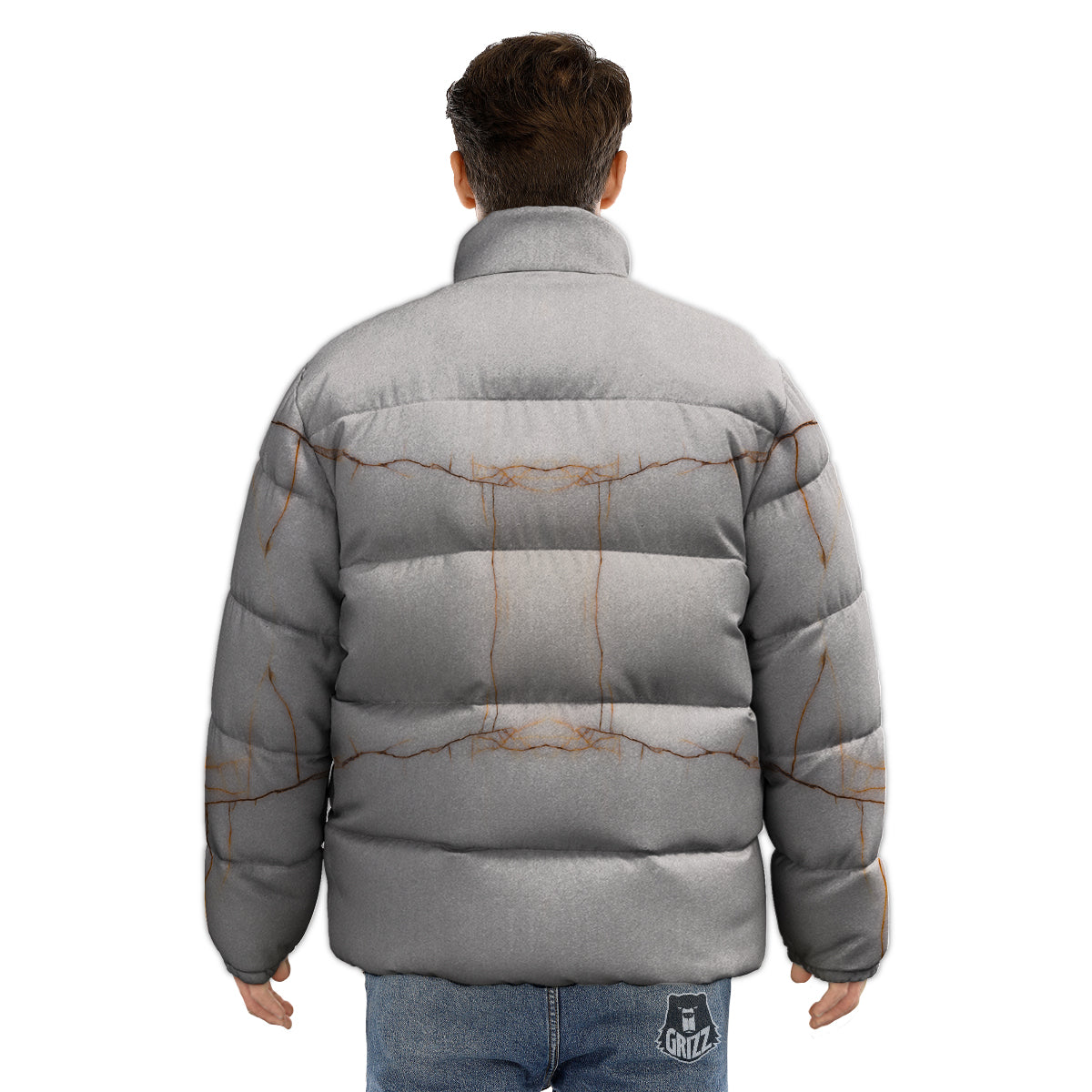 Smooth Marble White Brown Print Pattern Puffer Jacket-grizzshop