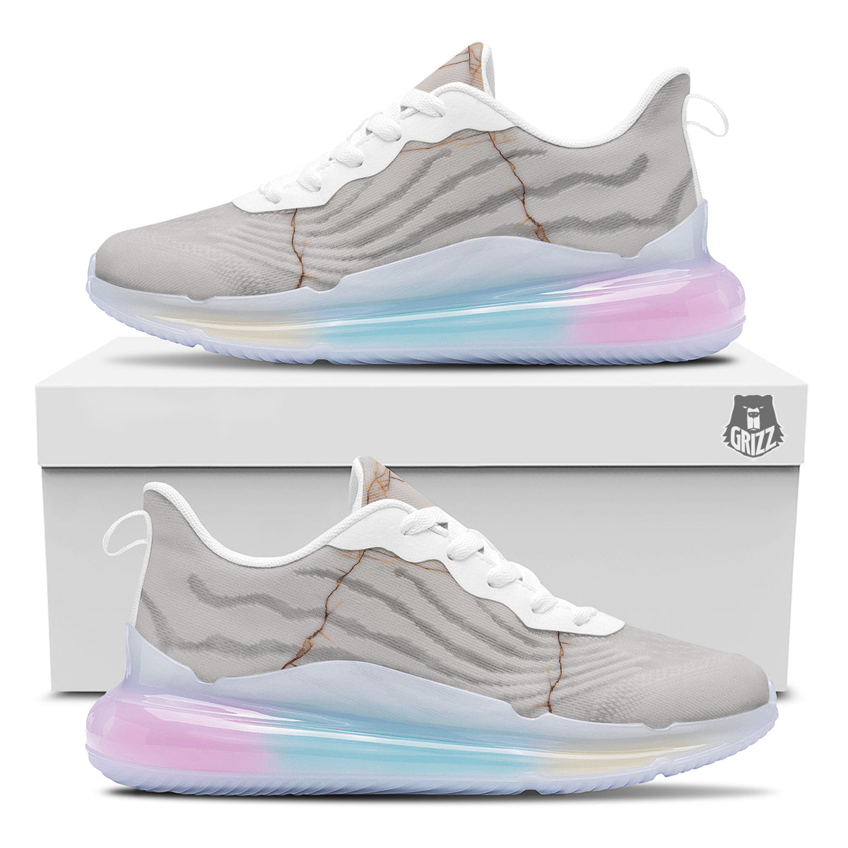 Smooth Marble White Brown Print Pattern Running Sneakers-grizzshop