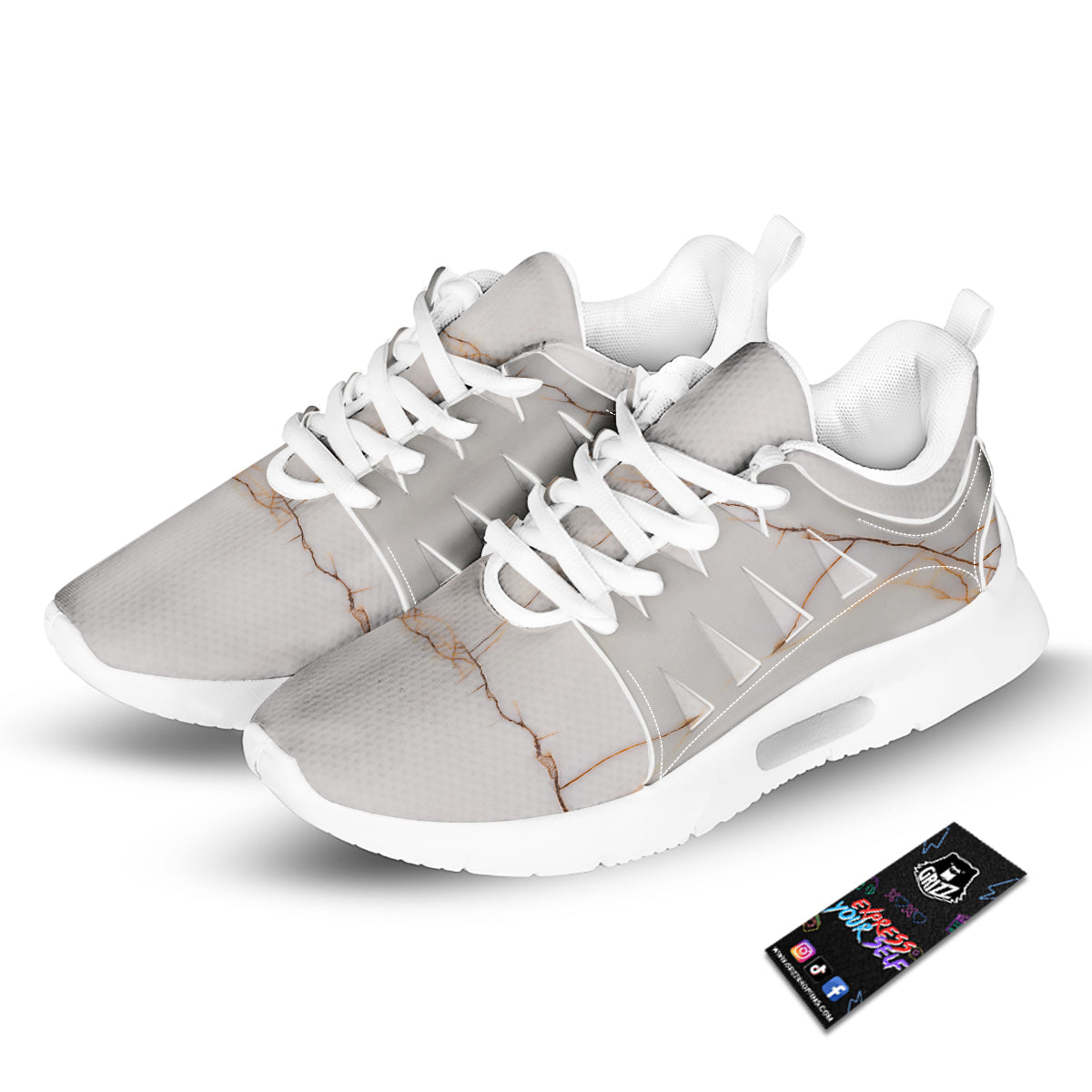 Smooth Marble White Brown Print Pattern Tennis Shoes-grizzshop