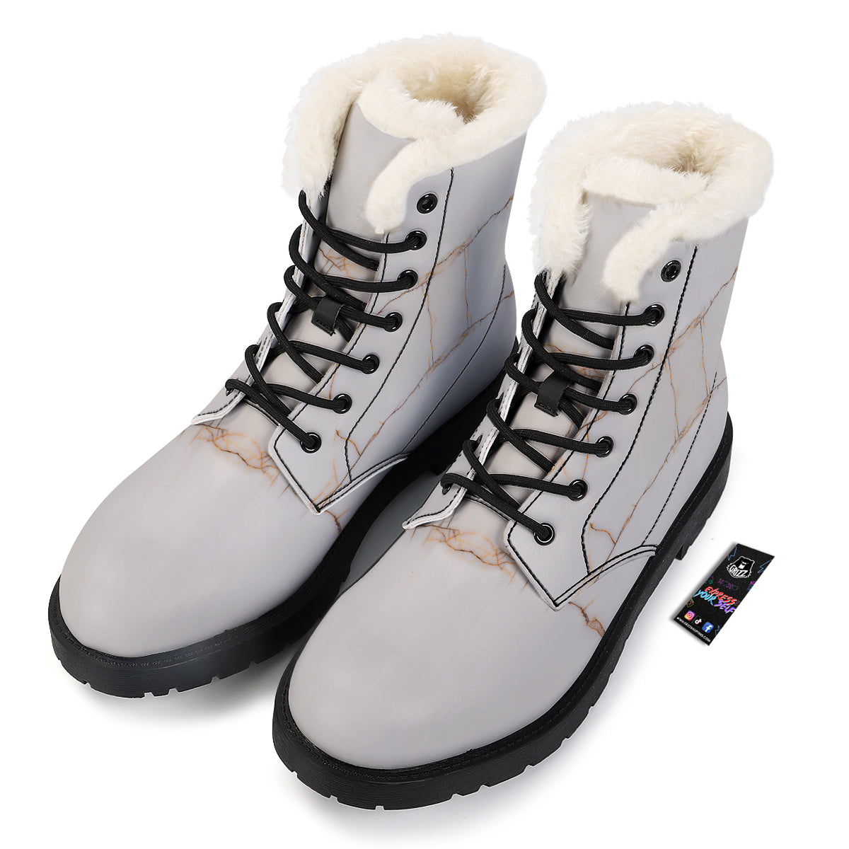 Smooth Marble White Brown Print Pattern Winter Boots-grizzshop