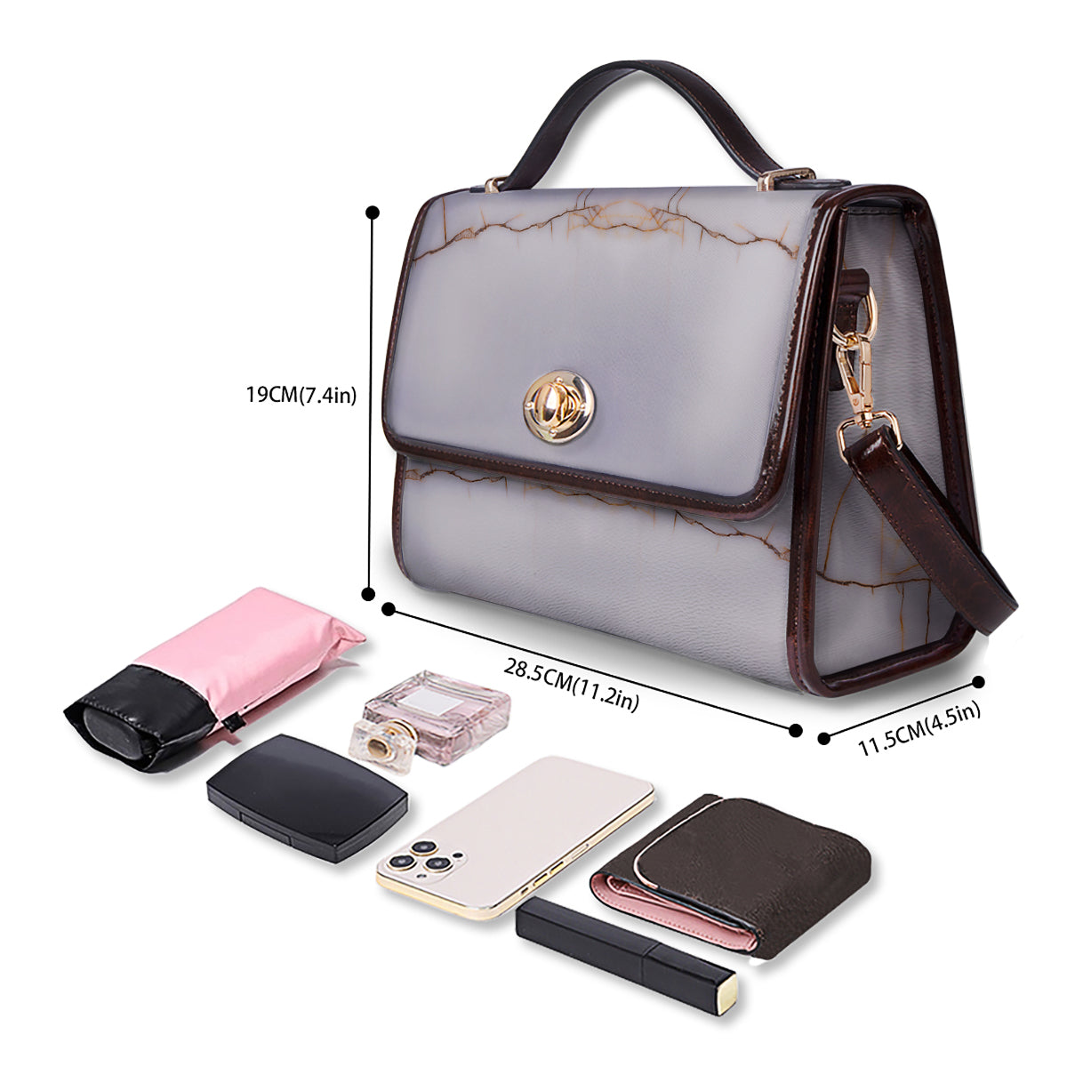 Smooth Marble White Brown Print Pattern Women's Satchel Bag