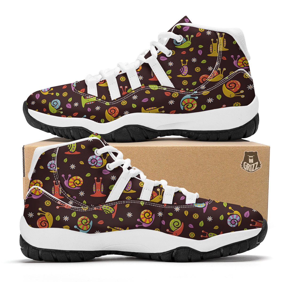 Snail Pattern Print White Bball Shoes-grizzshop