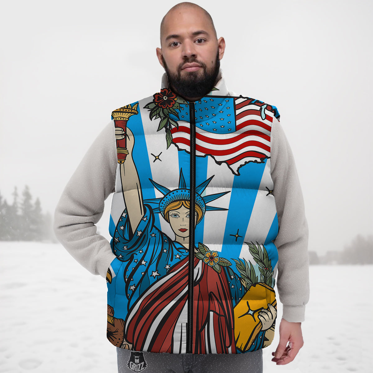 Snail Print Pattern Down Vest-grizzshop