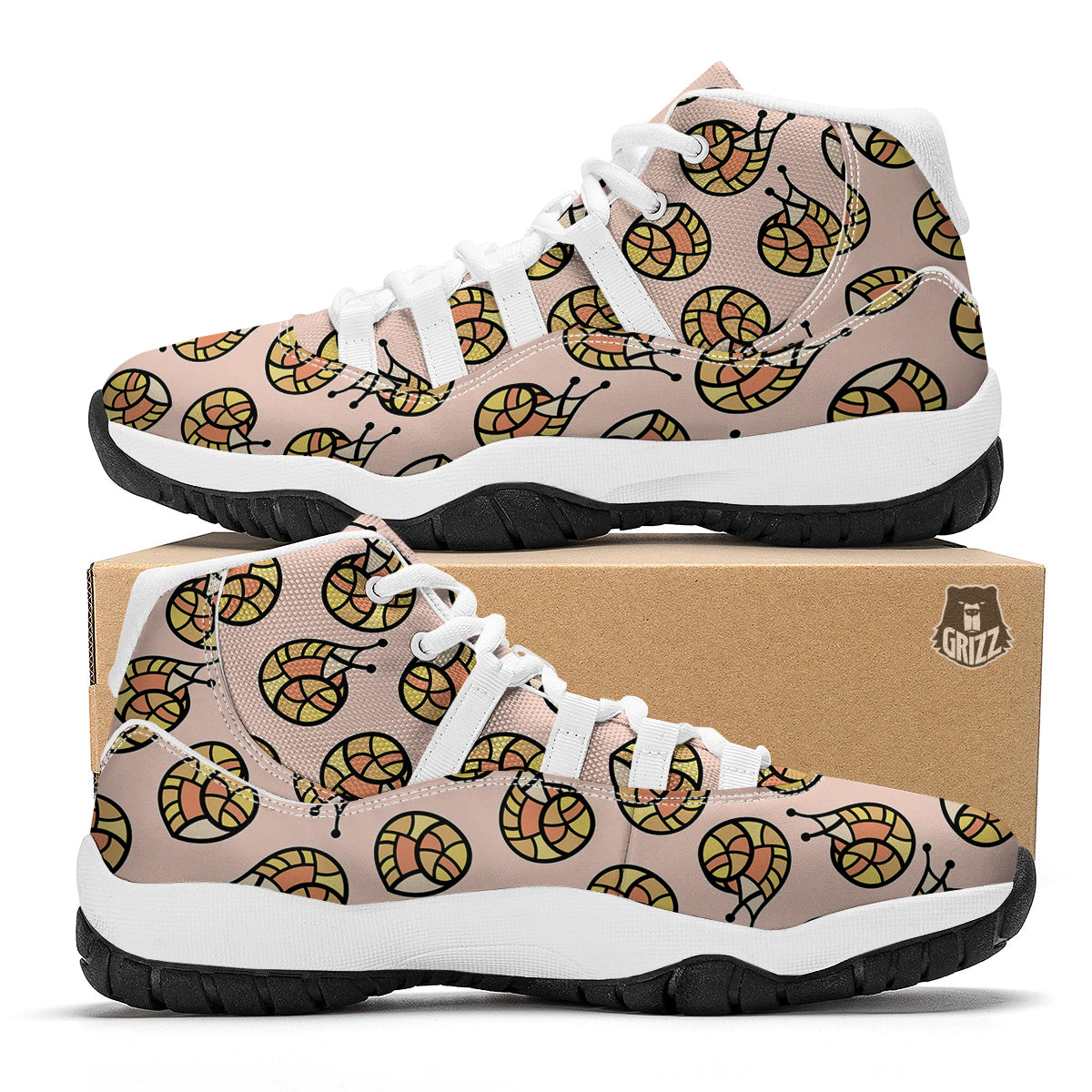 Snail Print Pattern White Bball Shoes-grizzshop