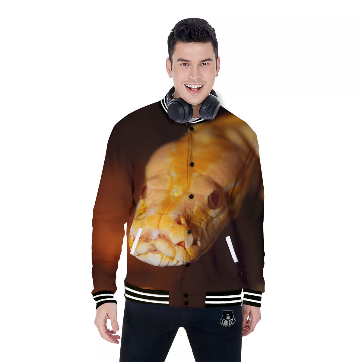 Snake Albino Print Baseball Jacket-grizzshop