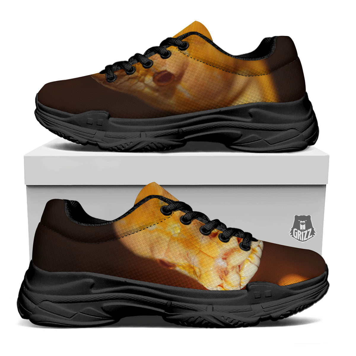Snake Albino Print Black Chunky Shoes-grizzshop
