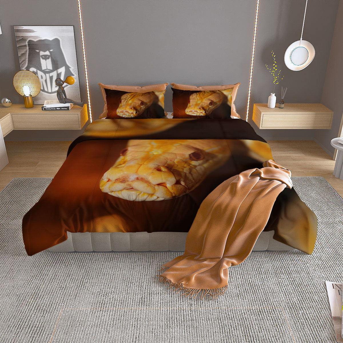 Snake Albino Print Duvet Cover Bedding Set