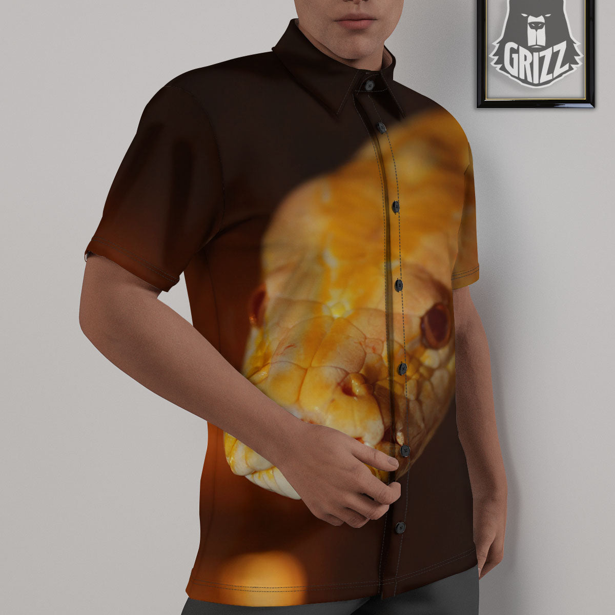 Snake Albino Print Untucked Shirts-grizzshop