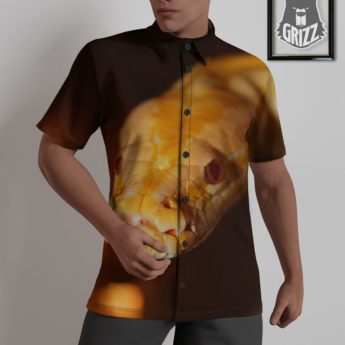 Snake Albino Print Untucked Shirts-grizzshop