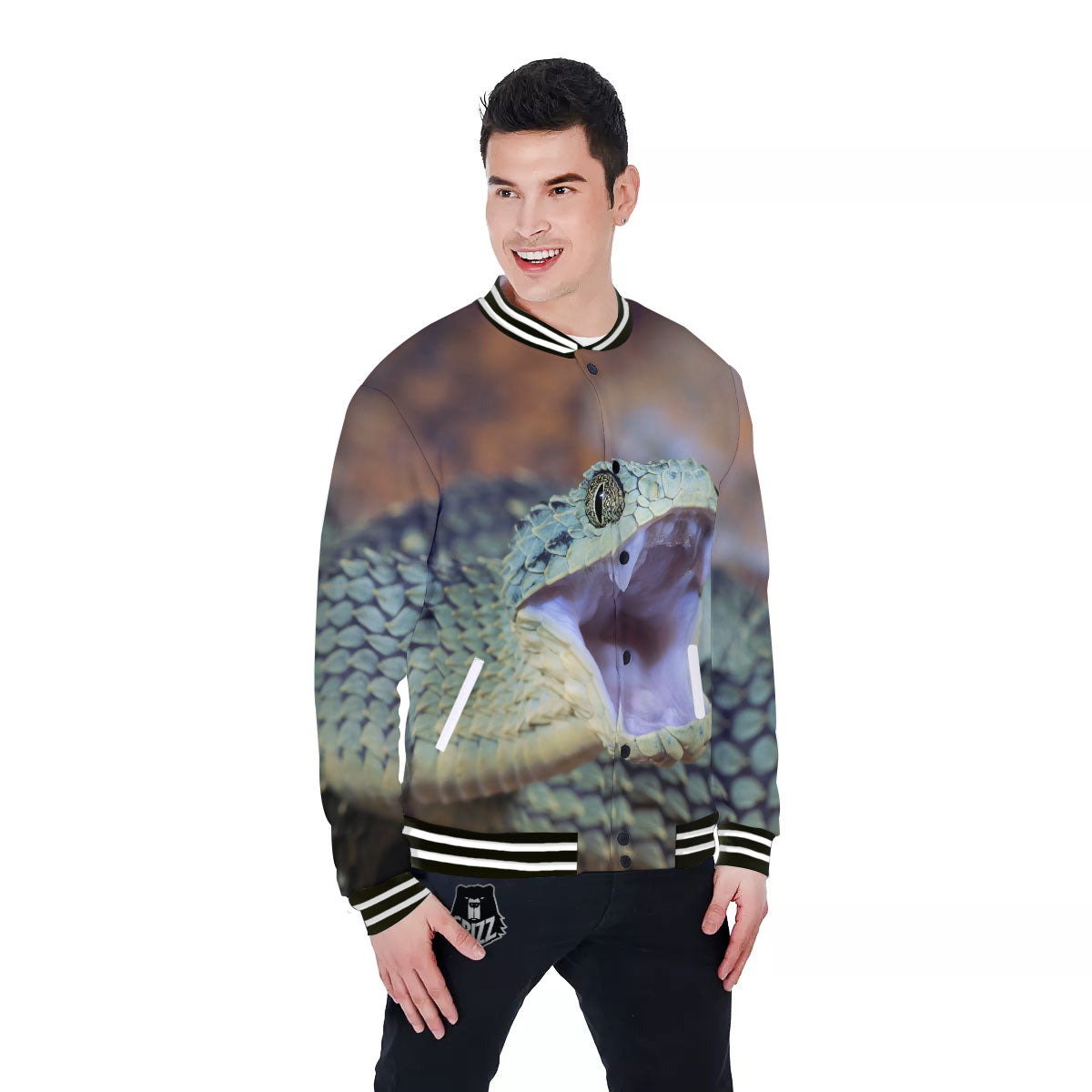 Snake Atheris Nitschei Print Baseball Jacket-grizzshop
