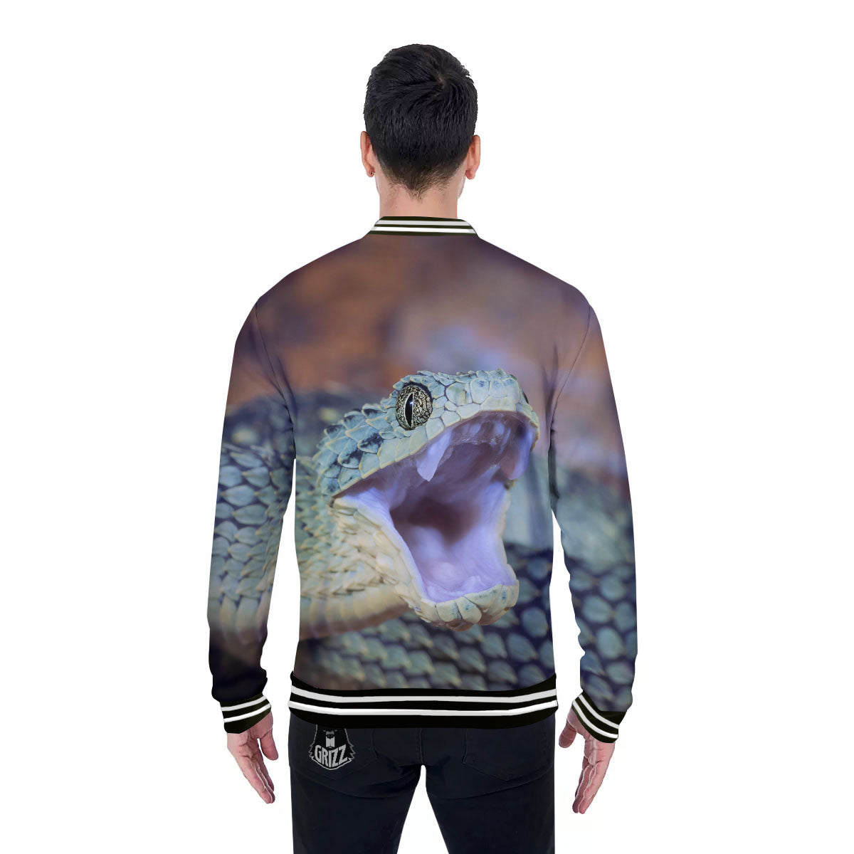 Snake Atheris Nitschei Print Baseball Jacket-grizzshop