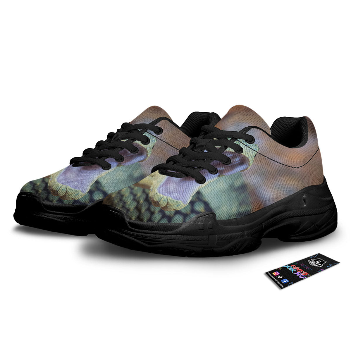 Snake Atheris Nitschei Print Black Chunky Shoes-grizzshop