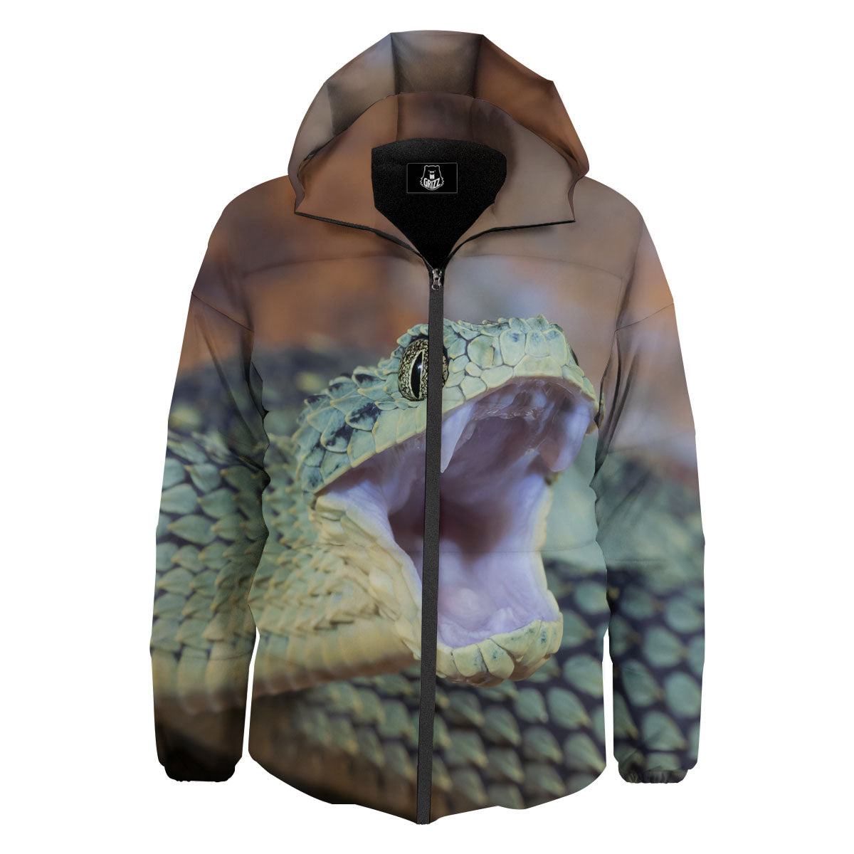 Snake Atheris Nitschei Print Down Jacket-grizzshop