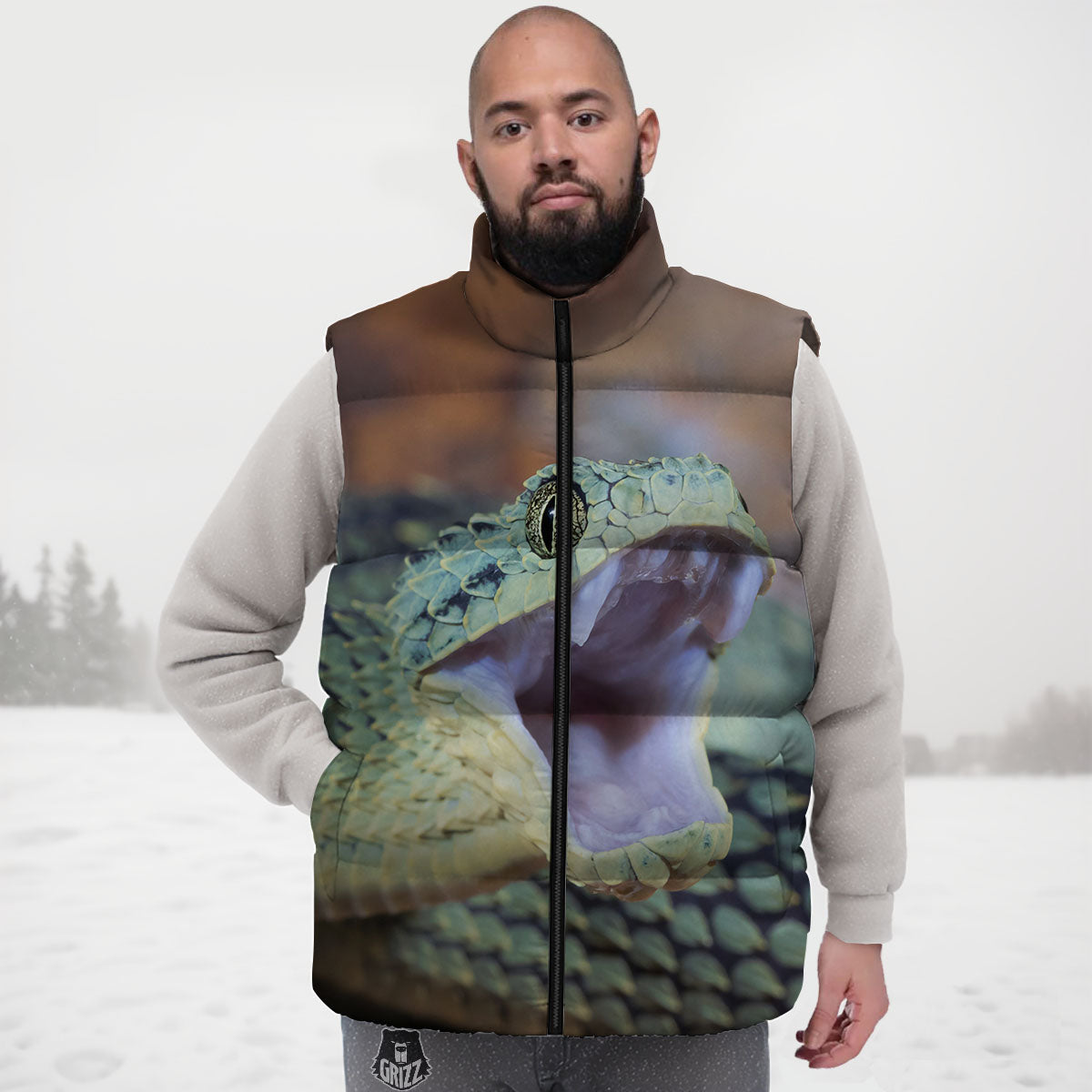 Snake Atheris Nitschei Print Down Vest