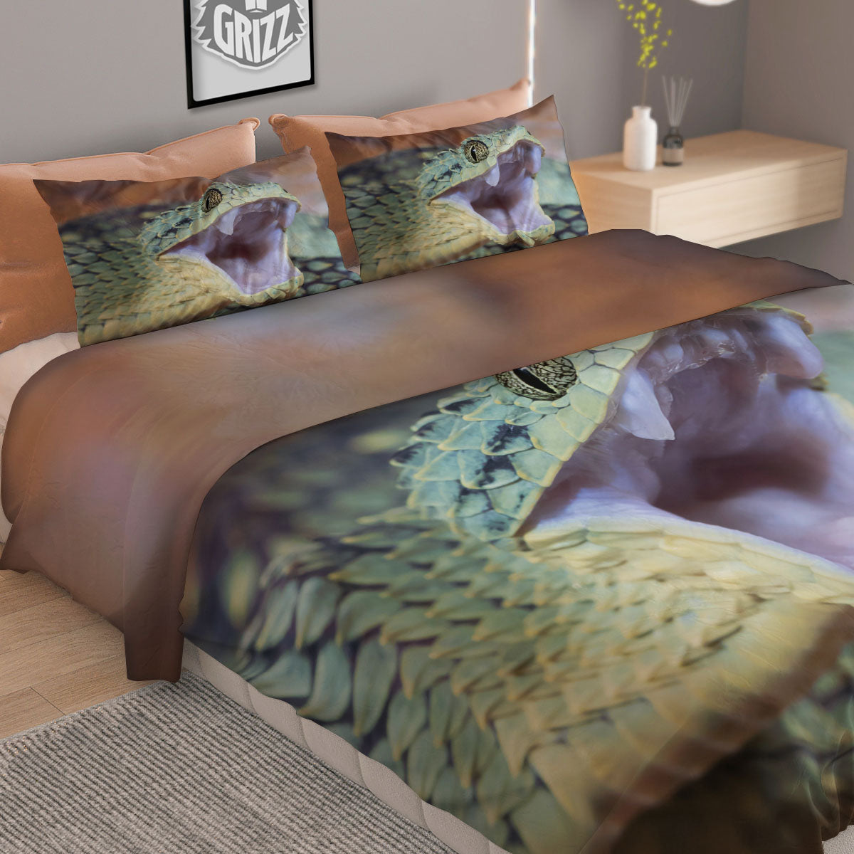 Snake Atheris Nitschei Print Duvet Cover Bedding Set