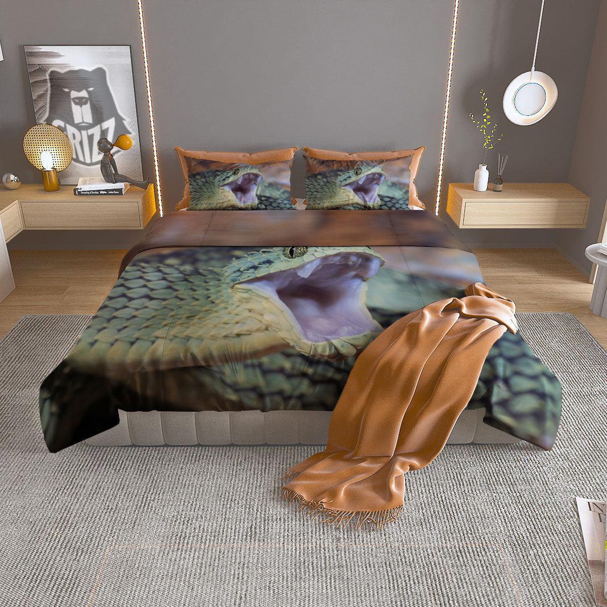 Snake Atheris Nitschei Print Duvet Cover Bedding Set