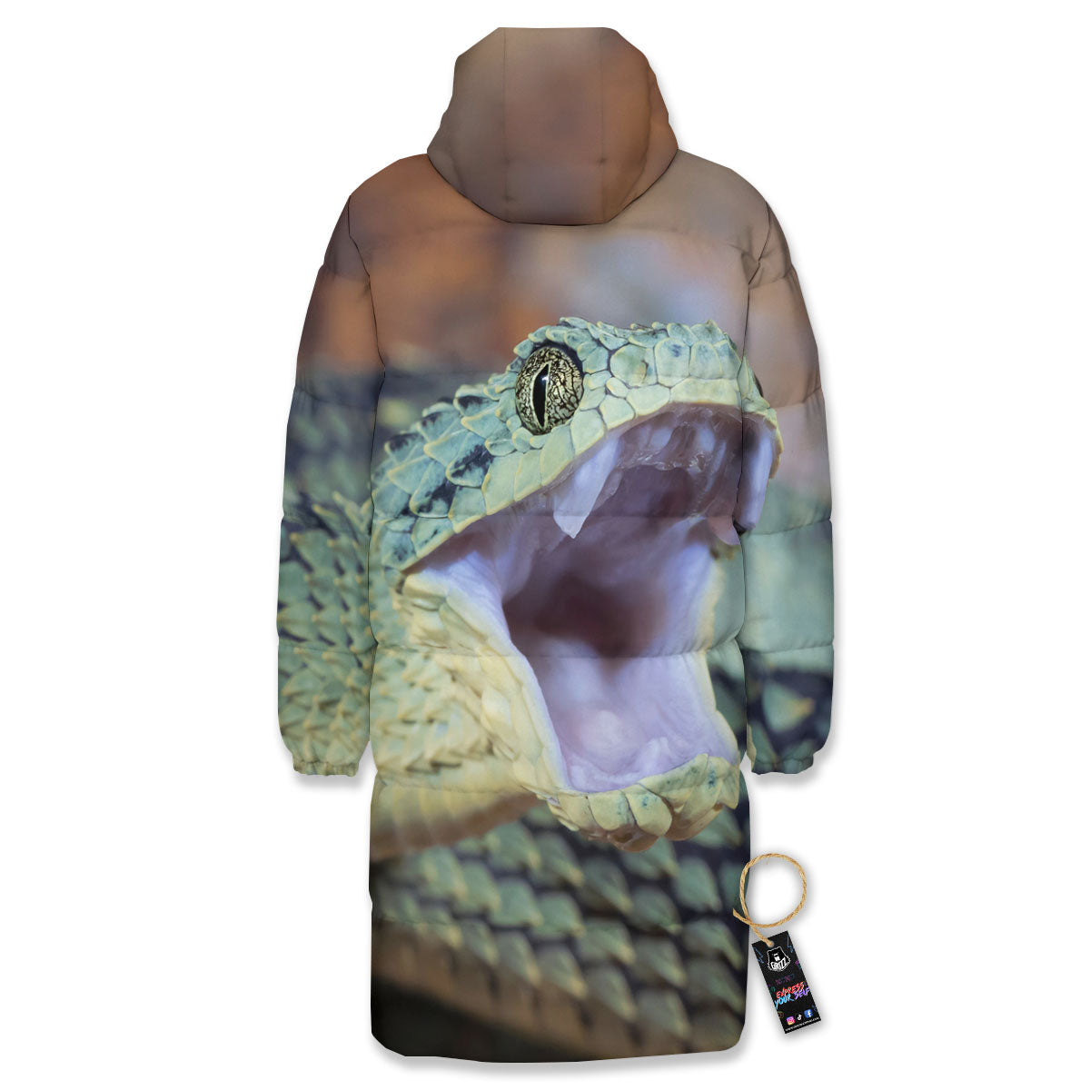 Snake Atheris Nitschei Print Long Down Jacket-grizzshop