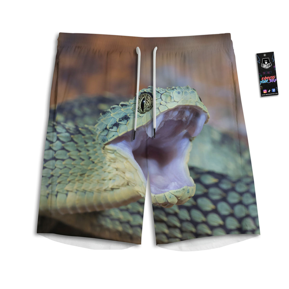 Snake Atheris Nitschei Print Men's Athletic Shorts