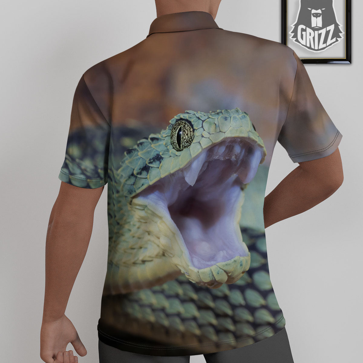 Snake Atheris Nitschei Print Untucked Shirts-grizzshop