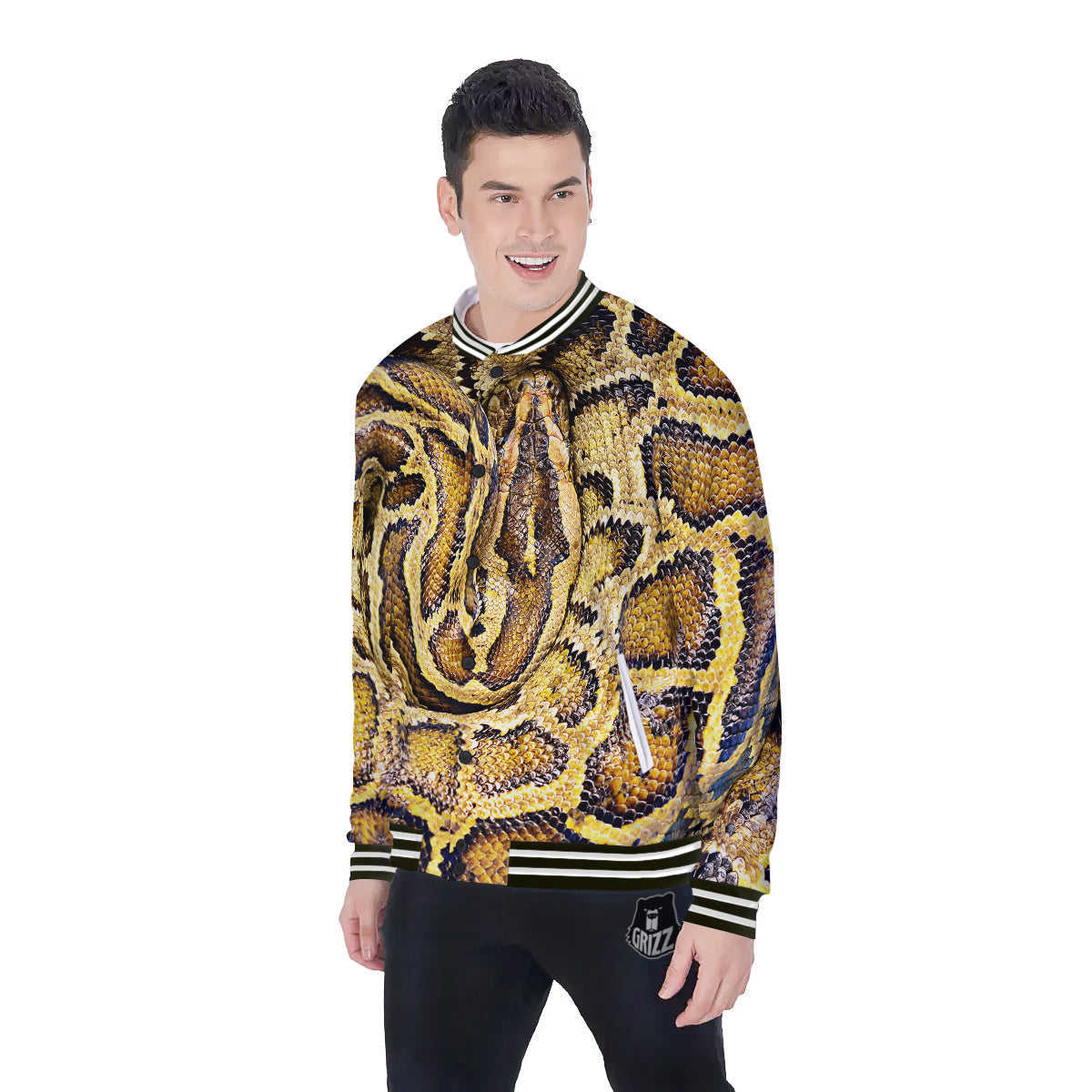 Snake Burmese Python Print Baseball Jacket-grizzshop