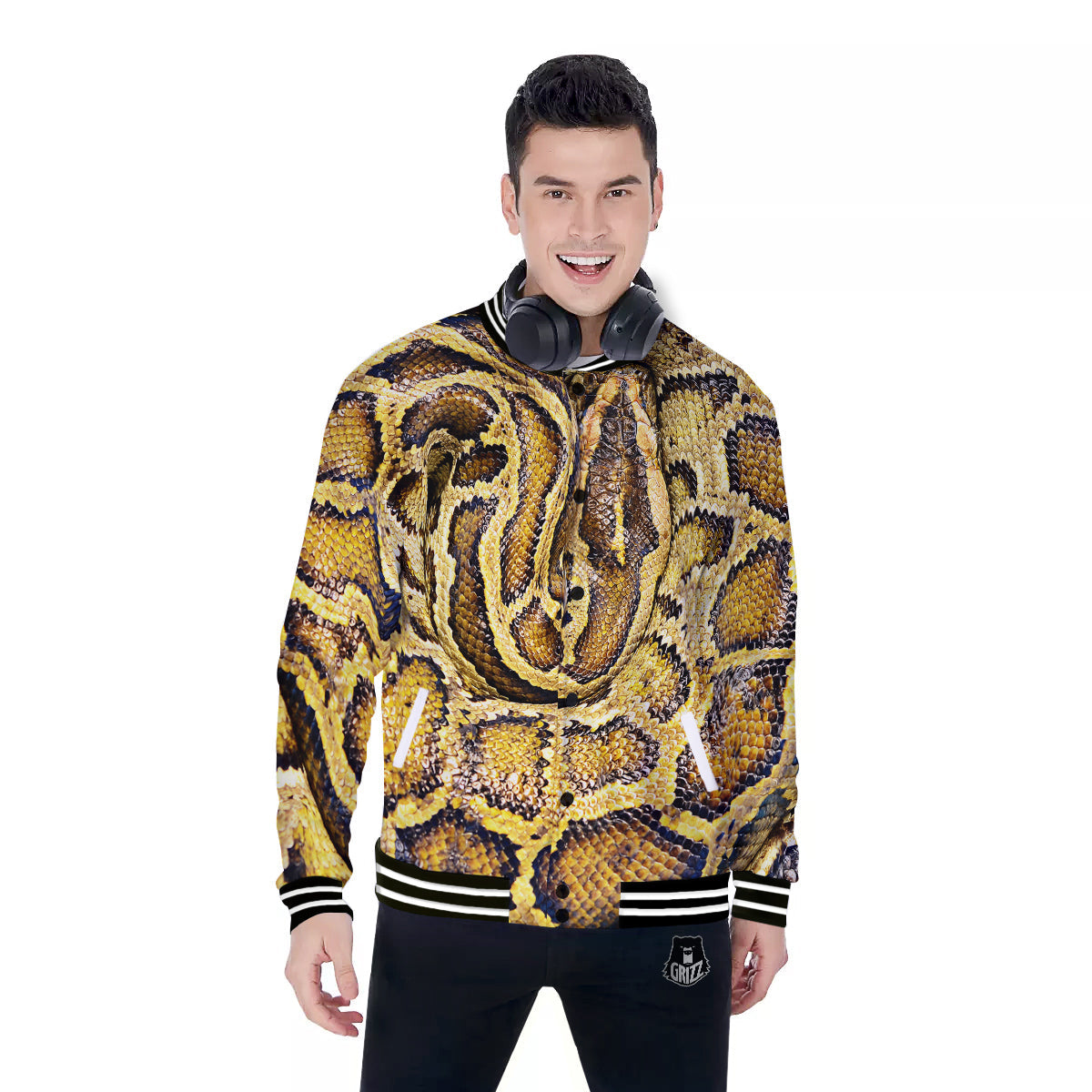 Snake Burmese Python Print Baseball Jacket-grizzshop