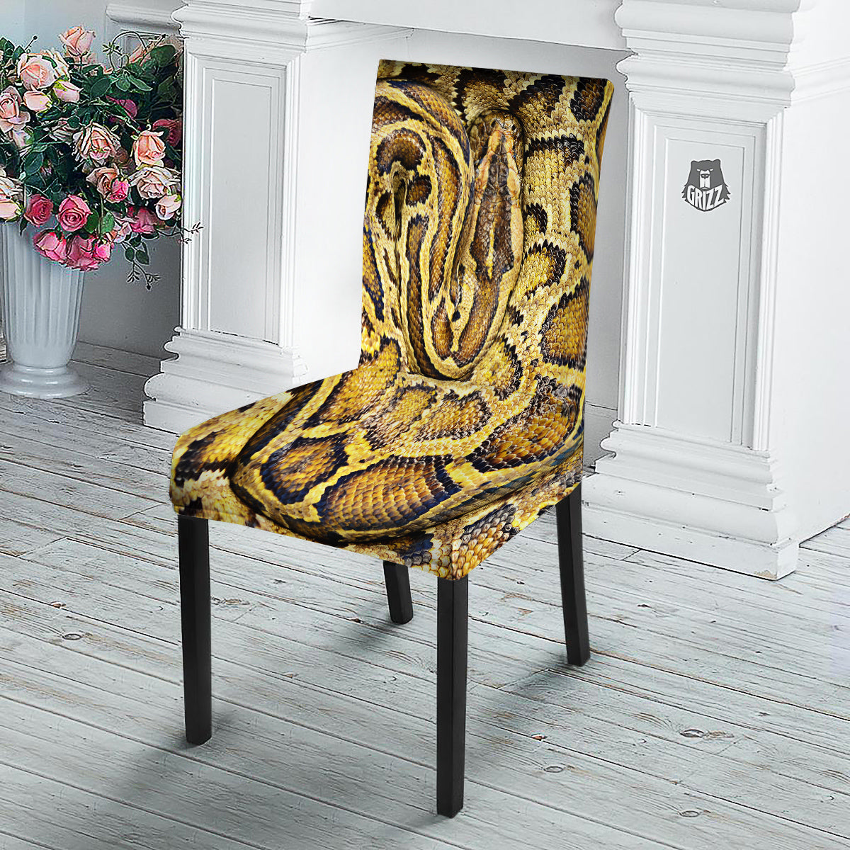 Snake Burmese Python Print Dining Chair Slipcover-grizzshop