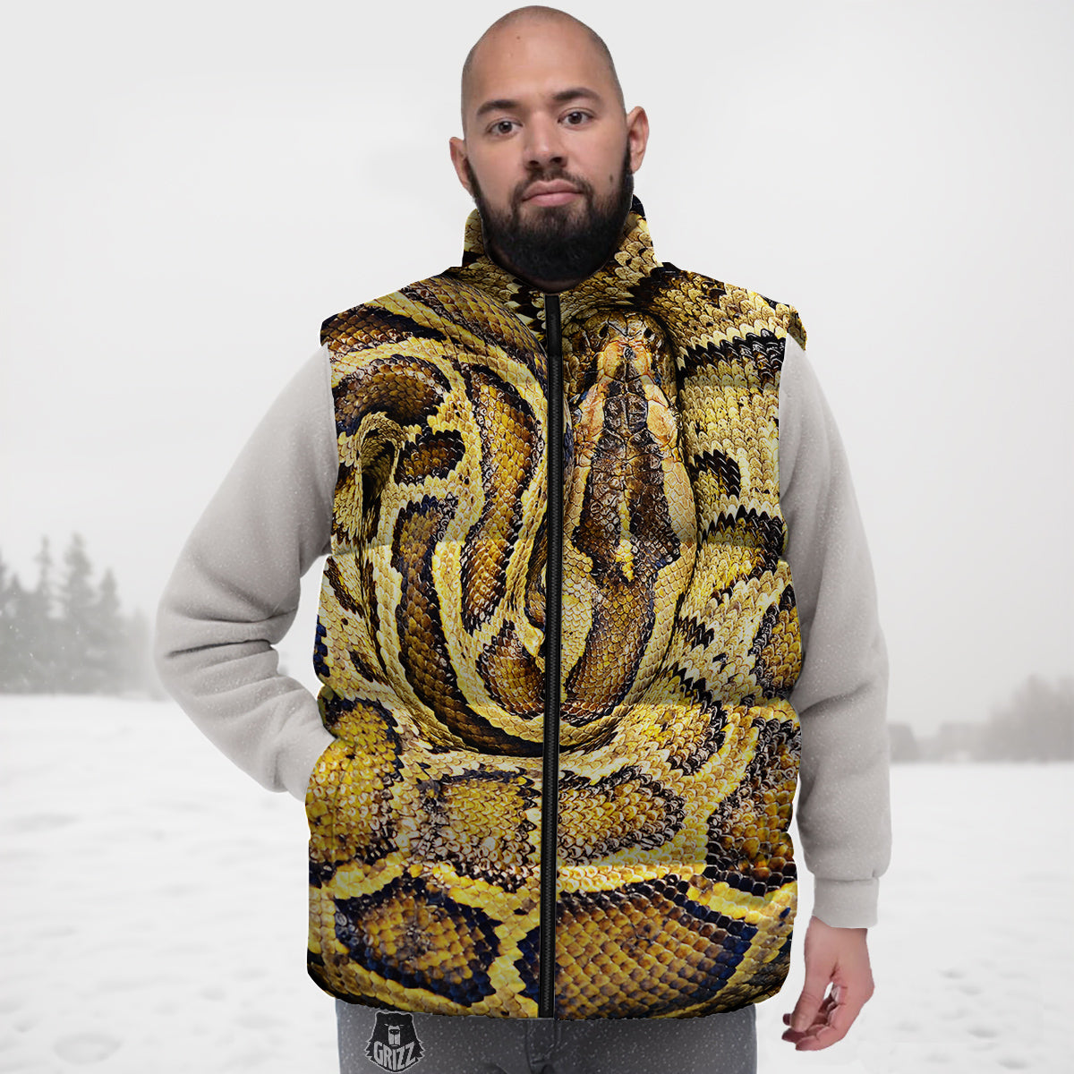 Snake Burmese Python Print Down Vest