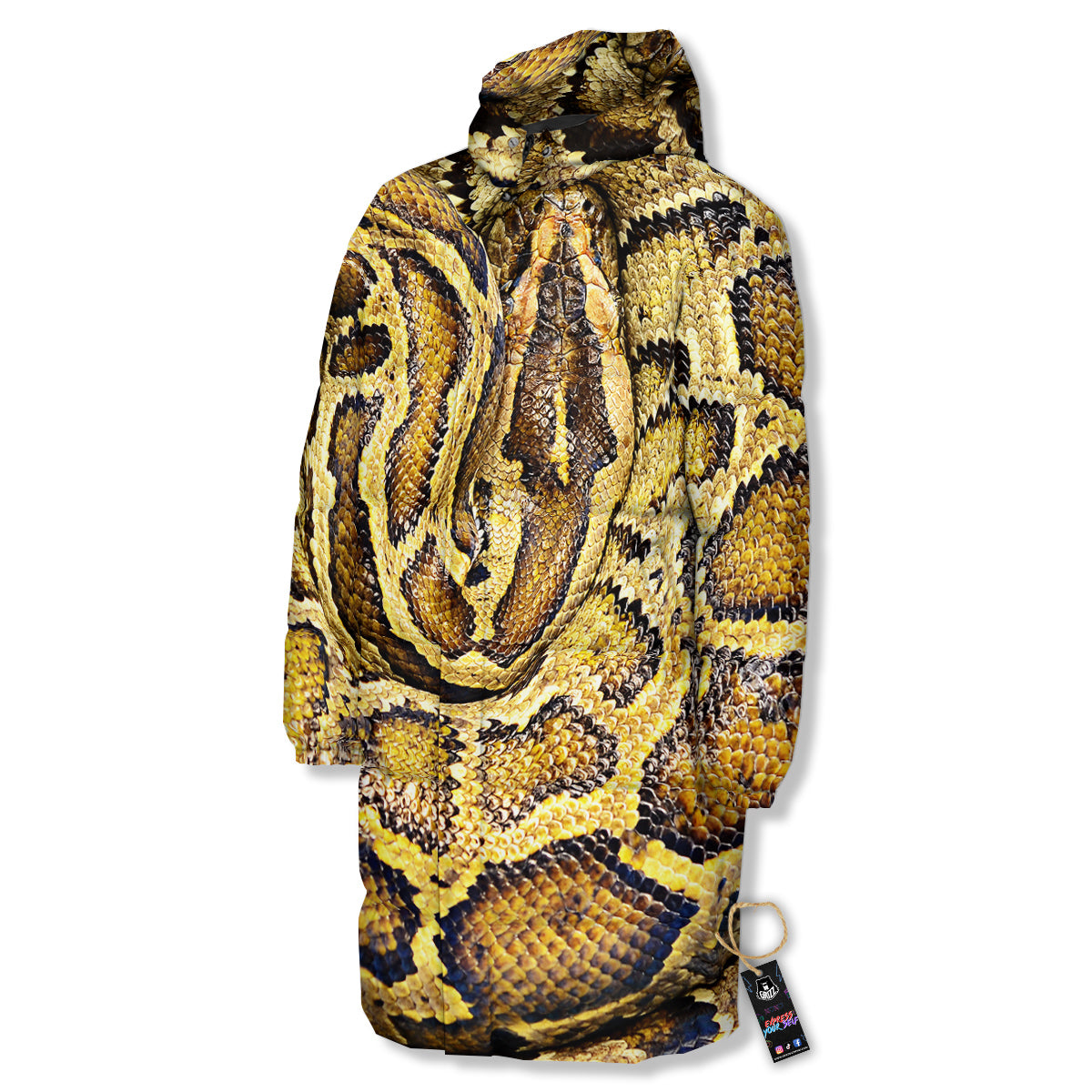Snake Burmese Python Print Long Down Jacket-grizzshop