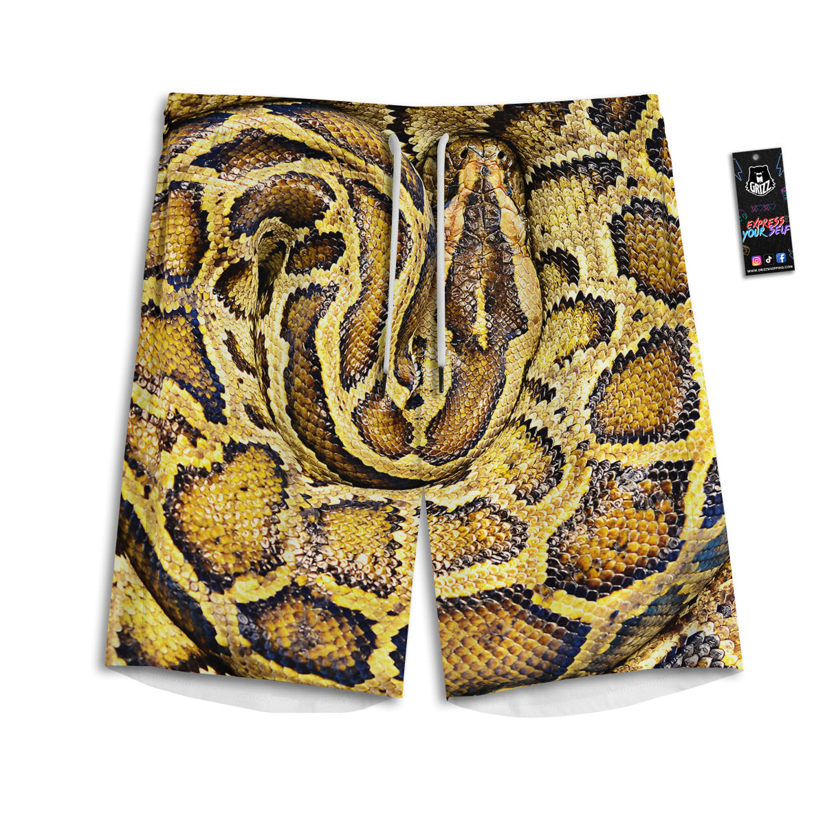 Snake Burmese Python Print Men's Athletic Shorts