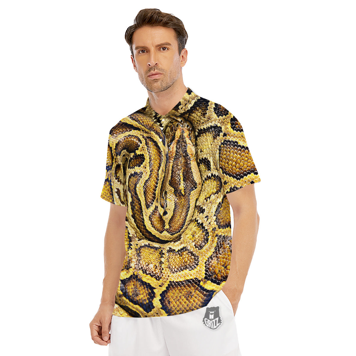 Snake Burmese Python Print Men's Golf Shirts-grizzshop