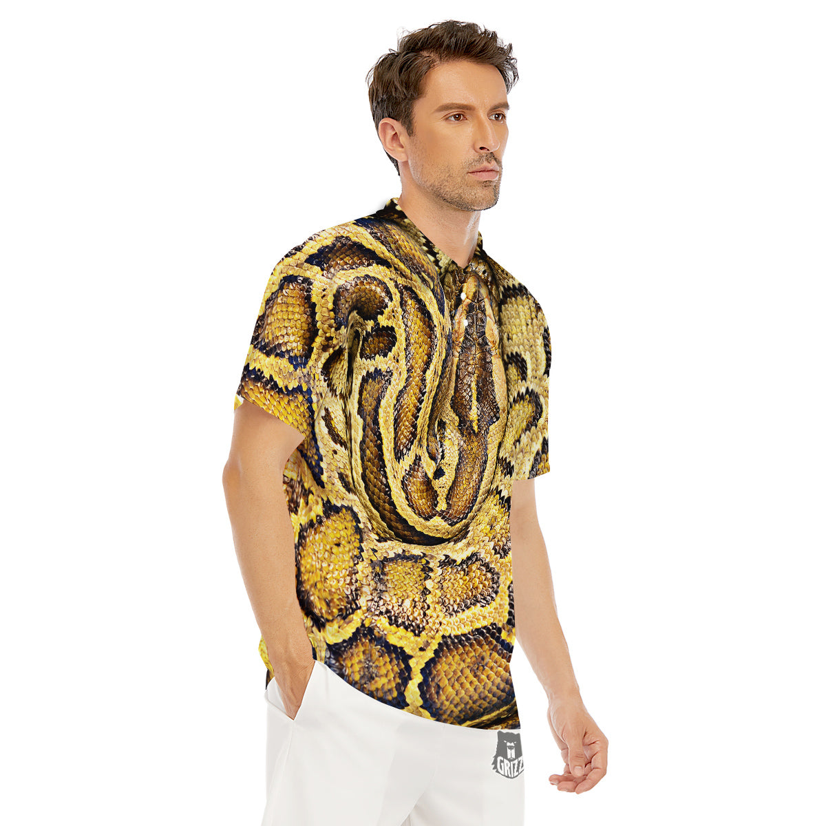 Snake Burmese Python Print Men's Golf Shirts-grizzshop