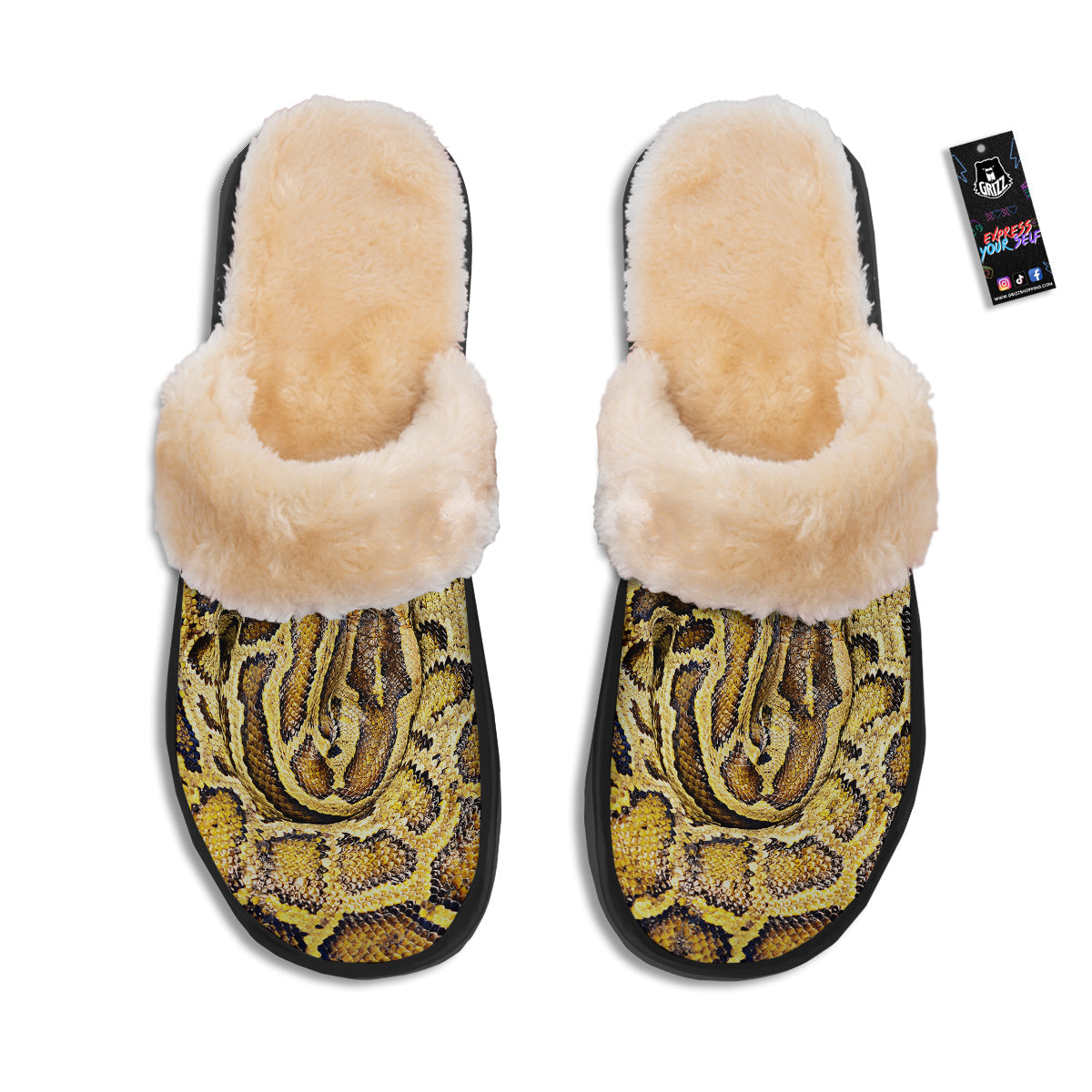 Snake Burmese Python Print Slippers-grizzshop
