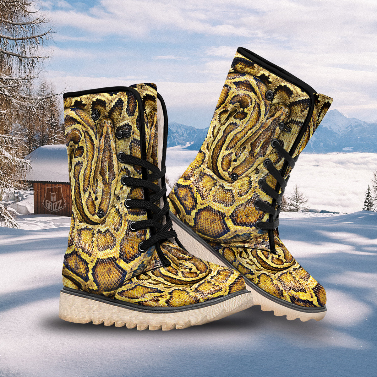 Snake Burmese Python Print Snow Boots-grizzshop