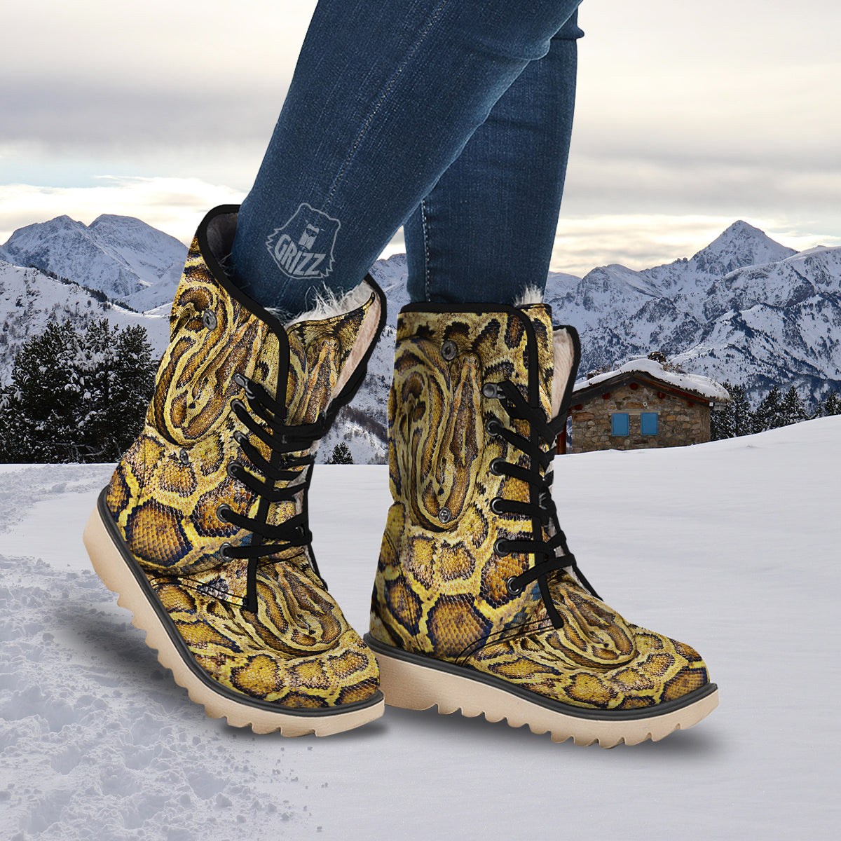 Snake Burmese Python Print Snow Boots-grizzshop