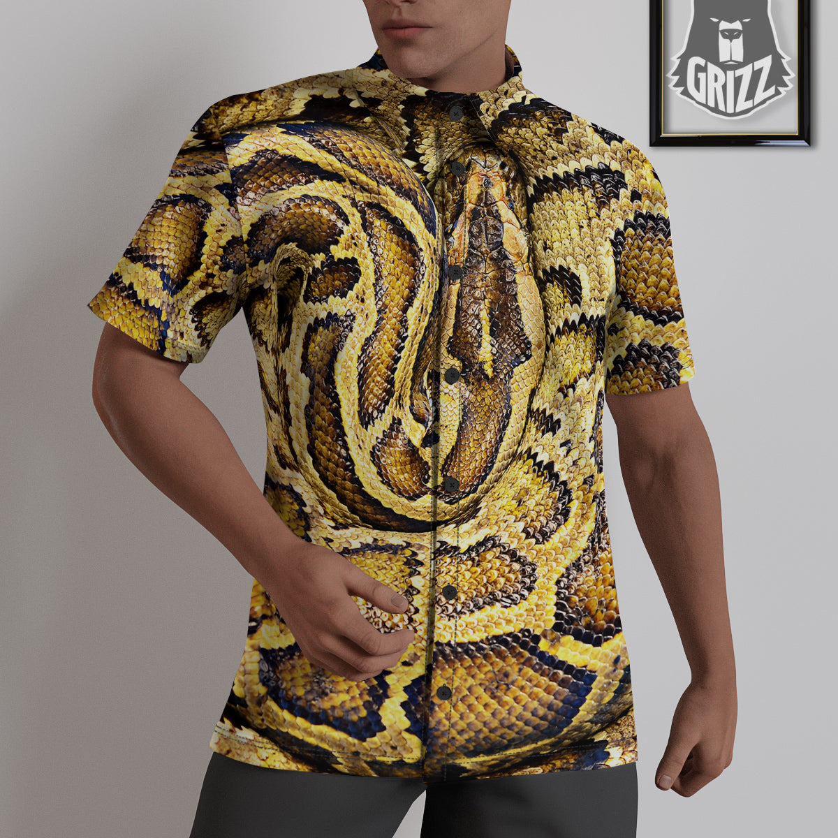 Snake Burmese Python Print Untucked Shirts-grizzshop