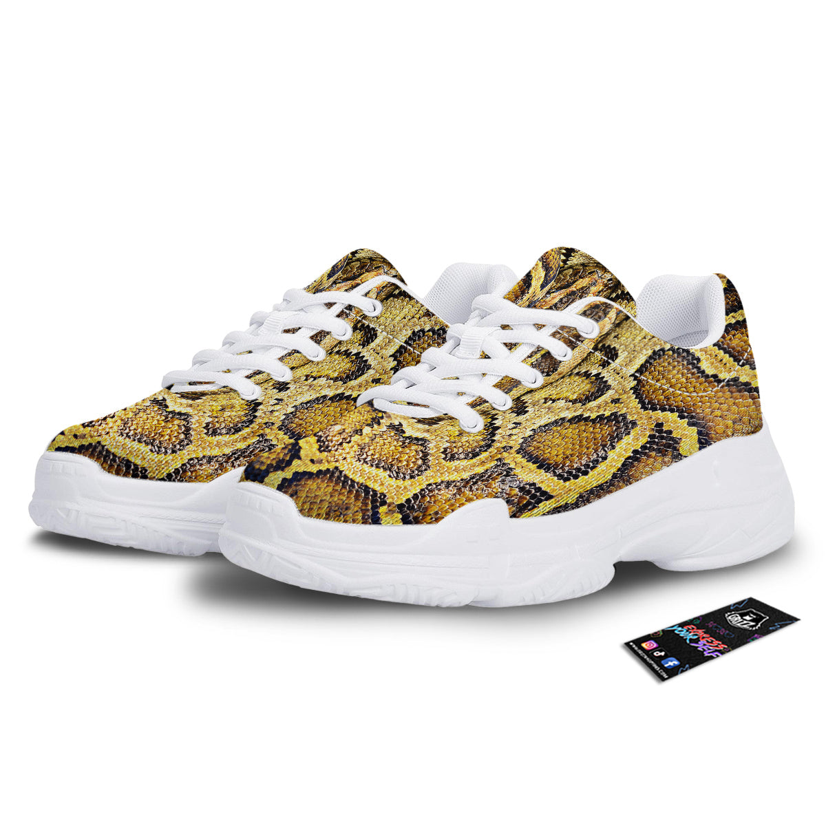 Snake Burmese Python Print White Chunky Shoes-grizzshop