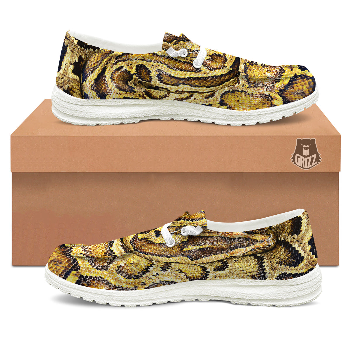 Snake Burmese Python Print White Loafers-grizzshop