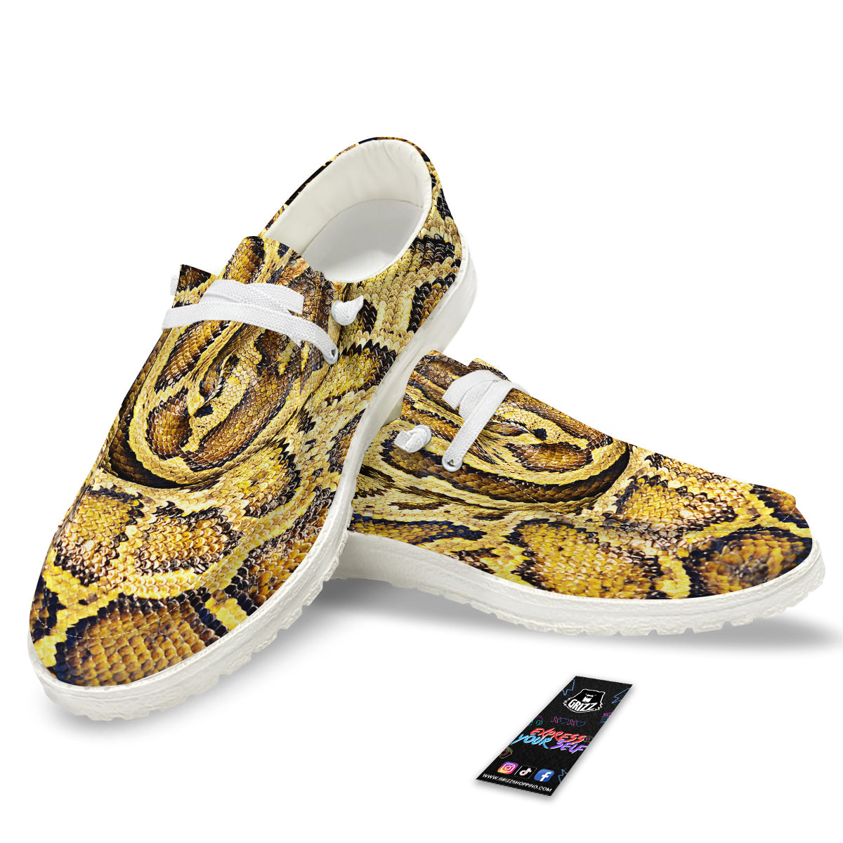 Snake Burmese Python Print White Loafers-grizzshop