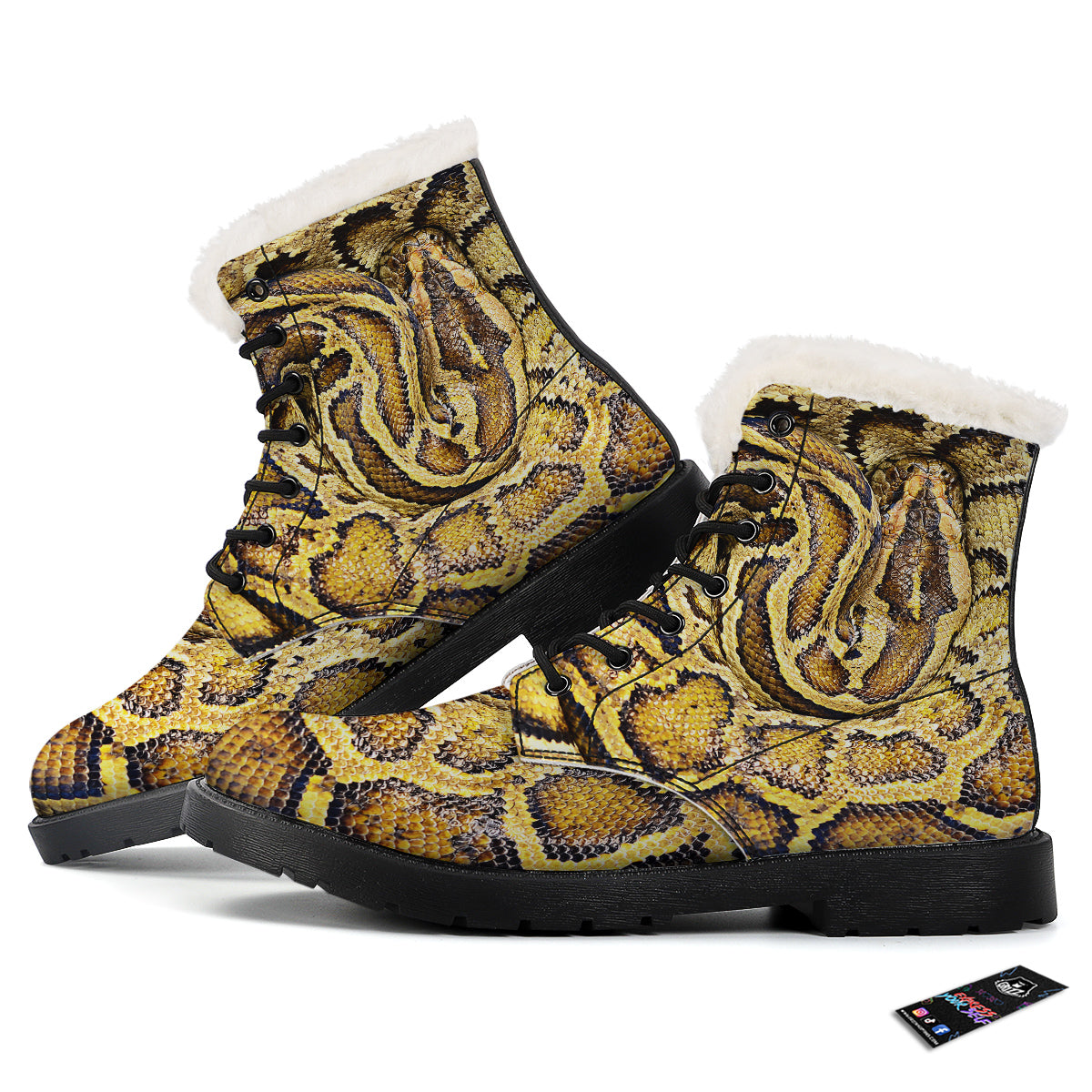 Snake Burmese Python Print Winter Boots-grizzshop