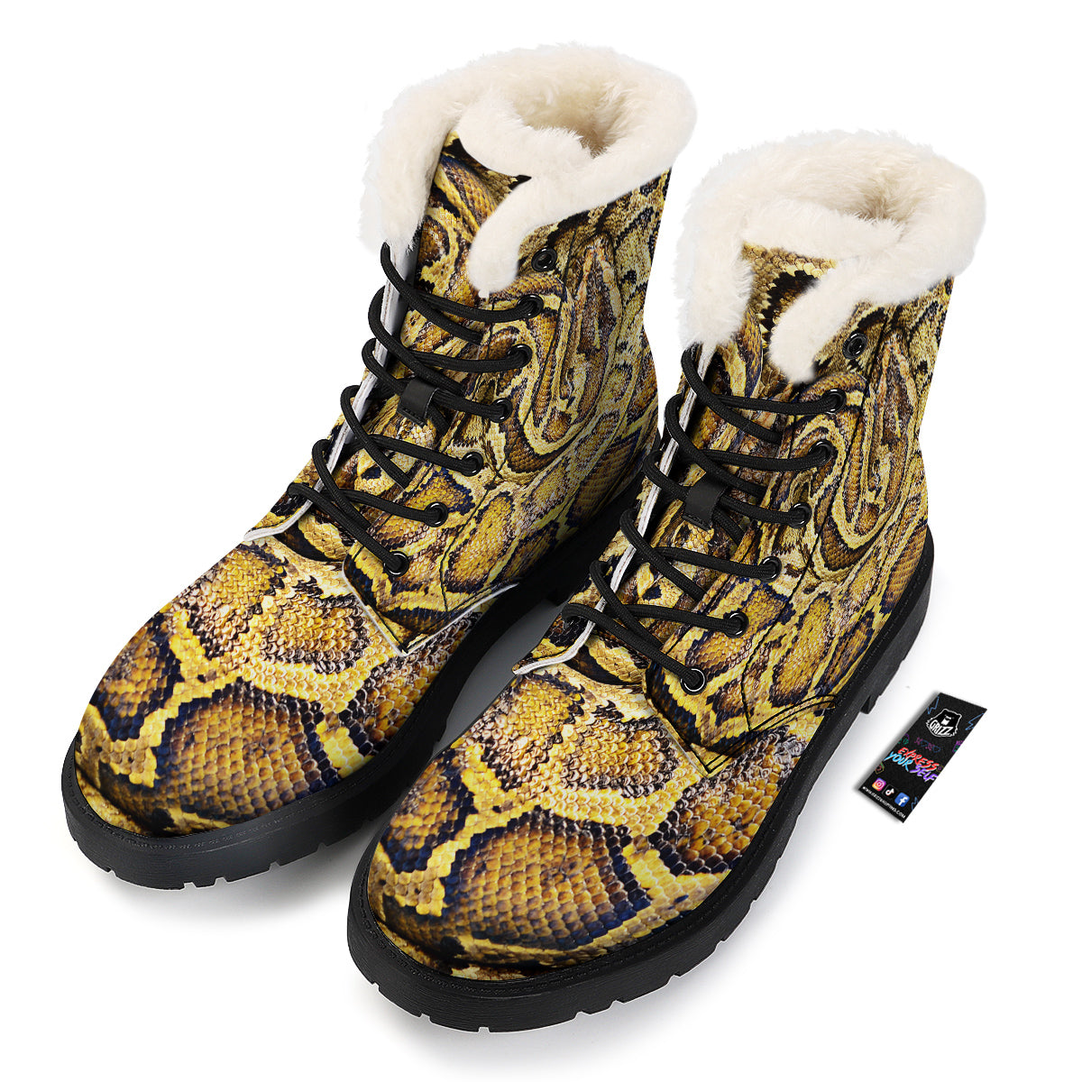 Snake Burmese Python Print Winter Boots-grizzshop