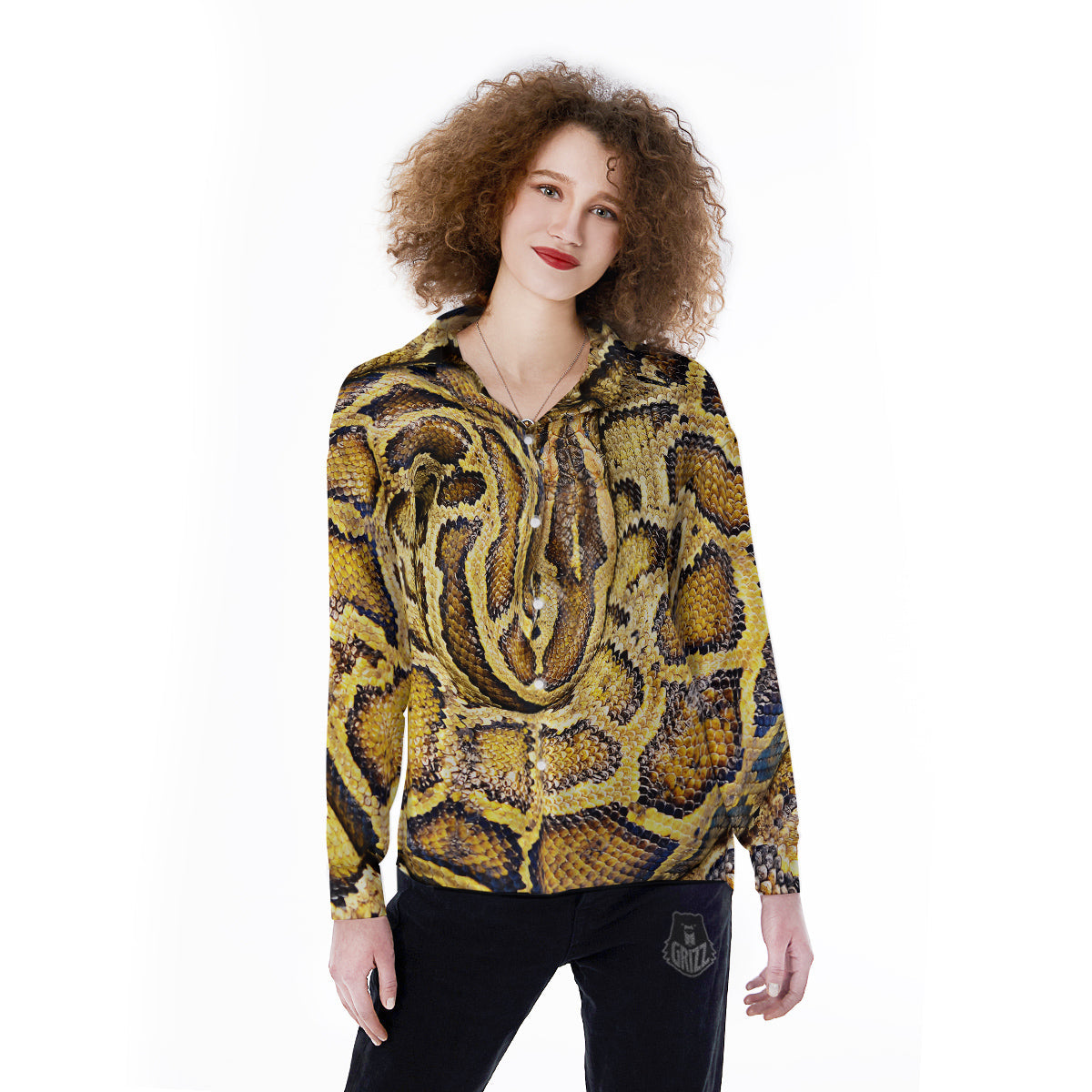 Snake Burmese Python Print Women's Long Sleeve Shirts-grizzshop